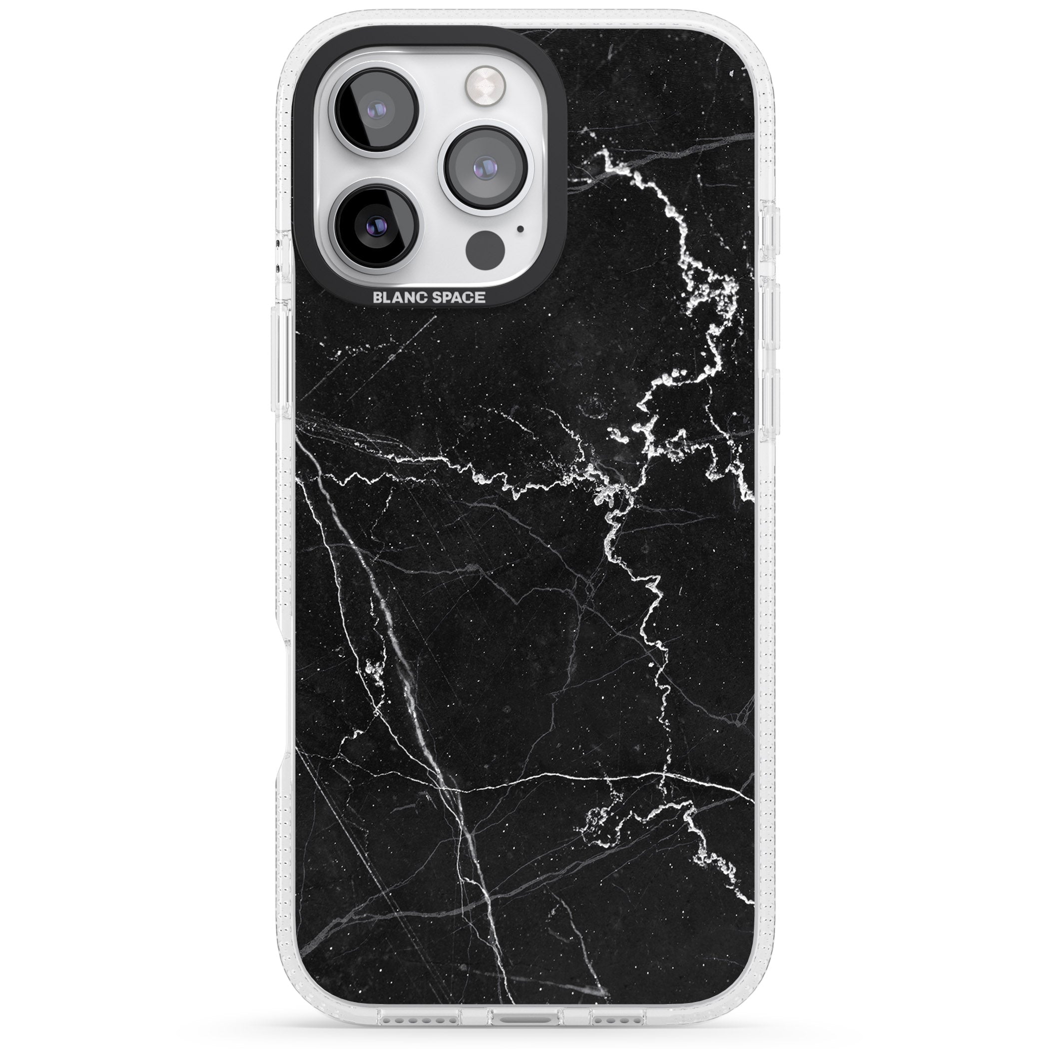 Bold Black Marble with White Texture iPhone 16 Pro Max / 16 Pro Clear Case Impact Air - Blanc Space