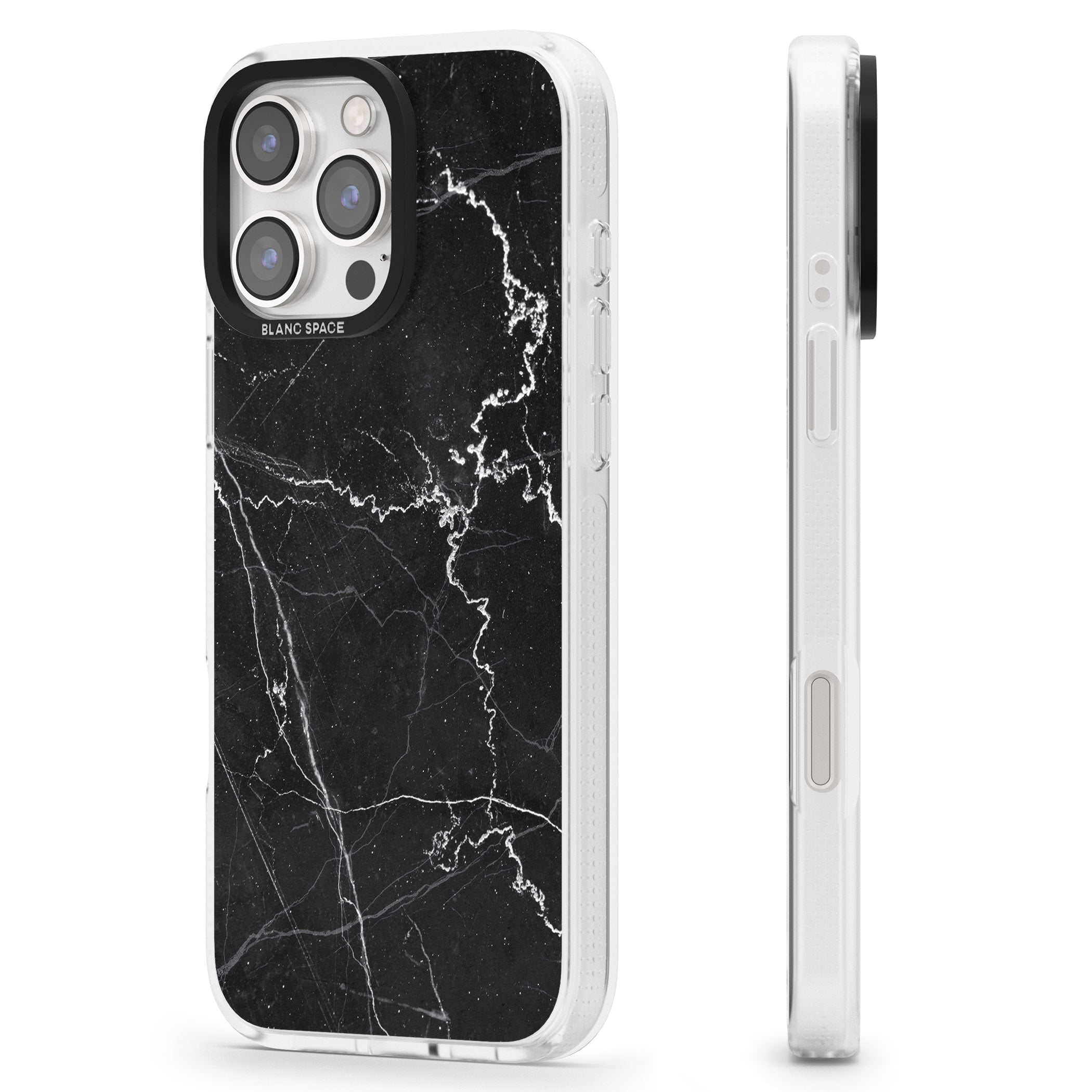 Bold Black Marble with White Texture iPhone 16 Pro Max / 16 Pro Clear Case Impact Air - Blanc Space