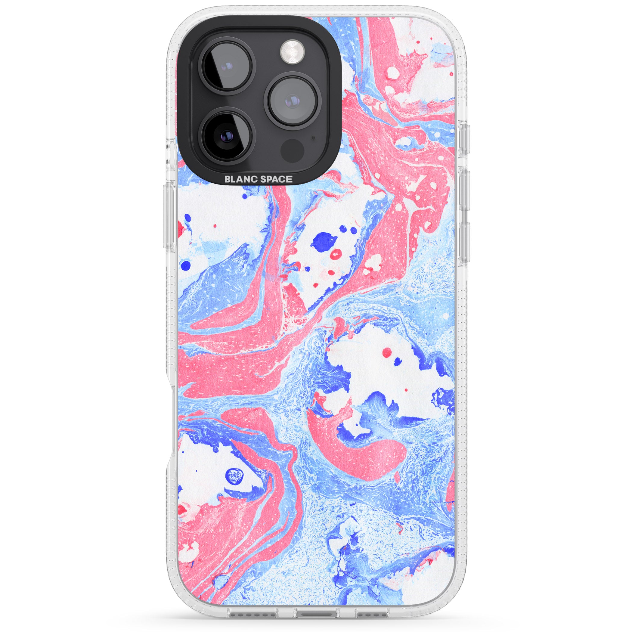 Pink, Blue & White Marbled Paper Pattern iPhone 16 Pro Max / 16 Pro Clear Case Impact Air - Blanc Space