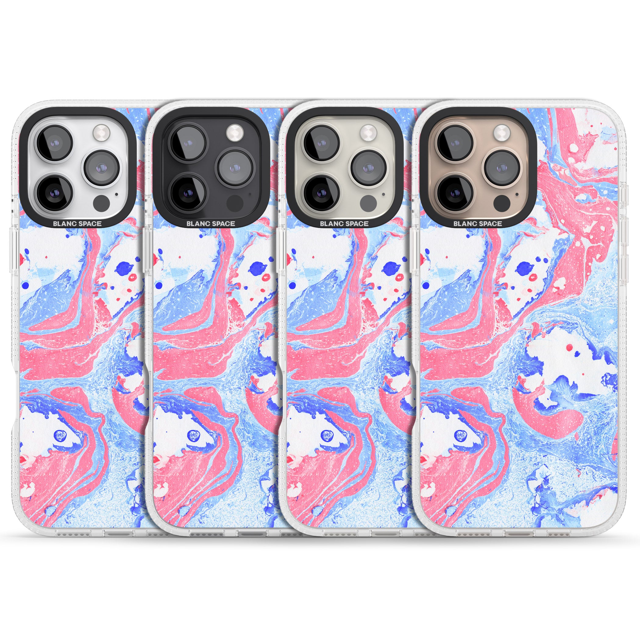 Pink, Blue & White Marbled Paper Pattern iPhone 16 Pro Max / 16 Pro Clear Case Impact Air - Blanc Space