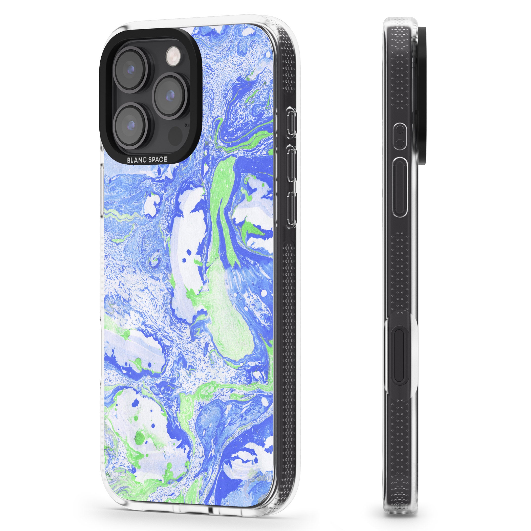 Dark Blue & Green Marbled Paper Pattern iPhone 16 Pro Max / 16 Pro Clear Case Impact Air - Blanc Space