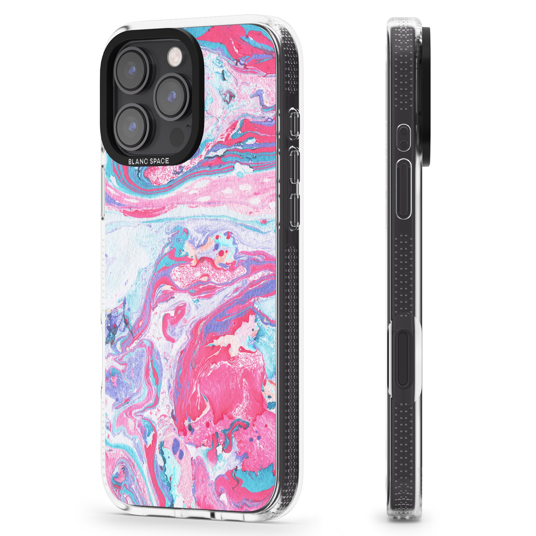 Pink, Blue & Purple Marbled Paper Pattern iPhone 16 Pro Max / 16 Pro Clear Case Impact Air - Blanc Space