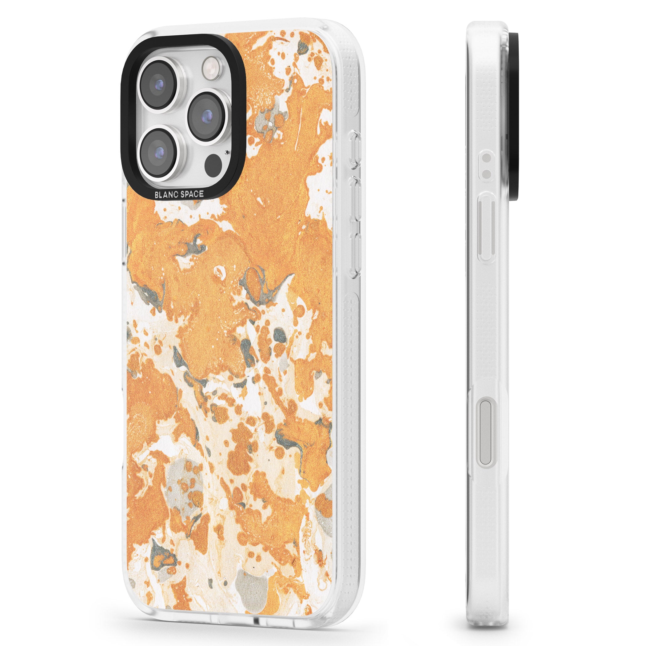 Orange Marbled Paper Pattern iPhone 16 Pro Max / 16 Pro Clear Case Impact Air - Blanc Space