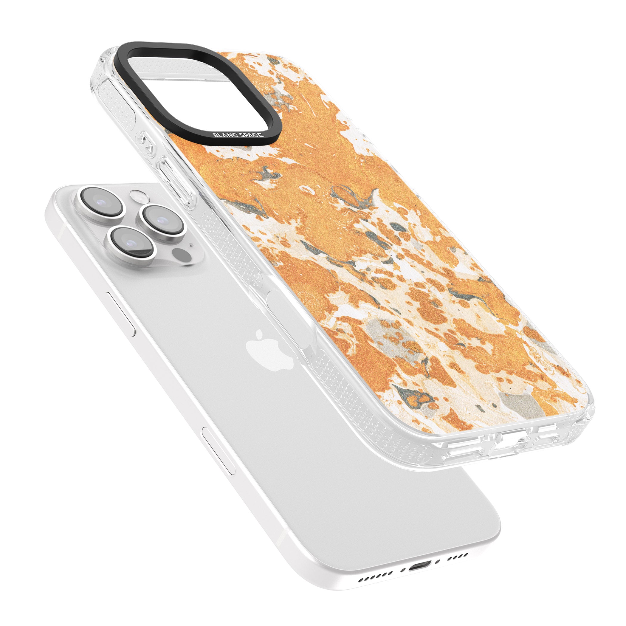 Orange Marbled Paper Pattern iPhone 16 Pro Max / 16 Pro Clear Case Impact Air - Blanc Space