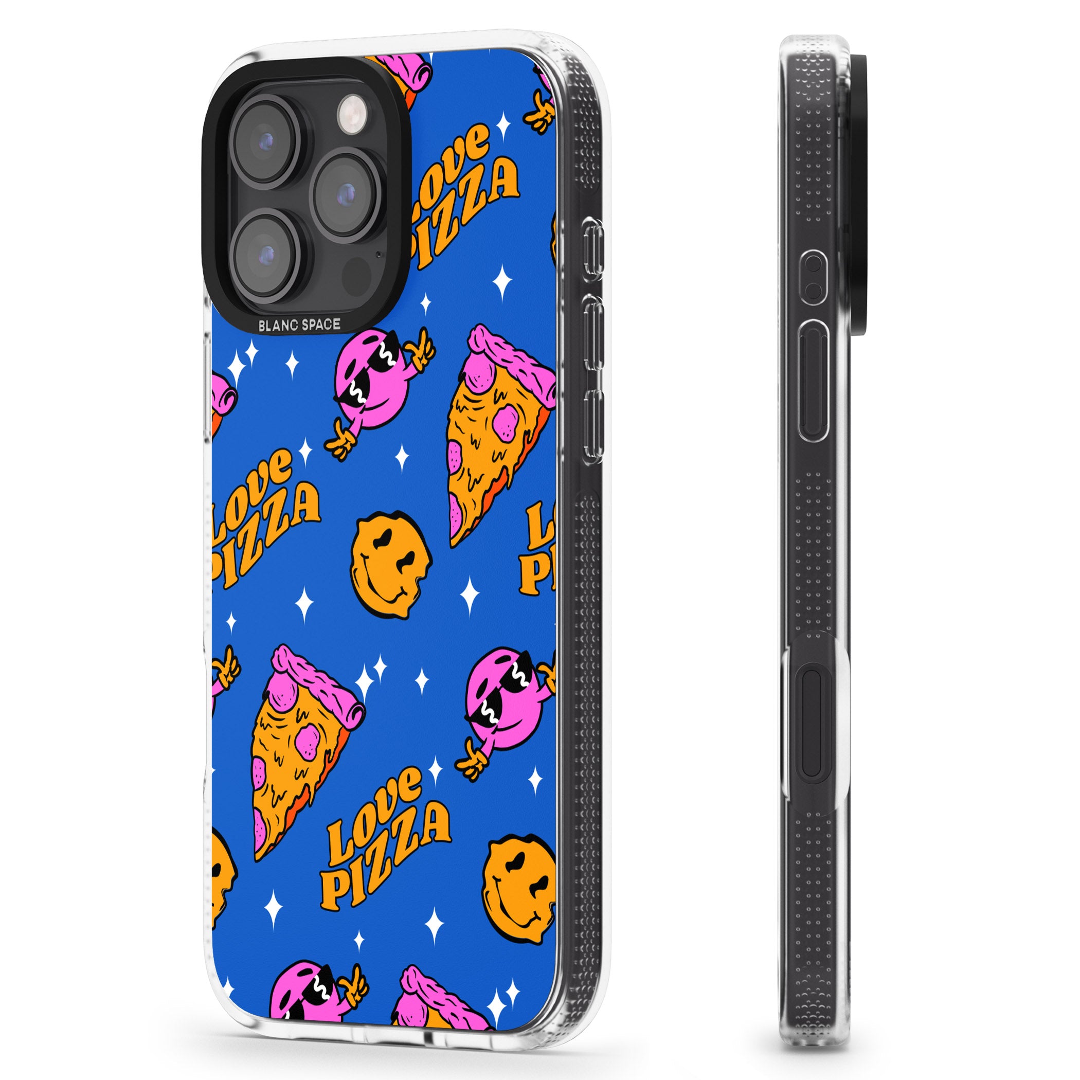 Psychedelic Love Pizza Pattern iPhone 16 Pro Max / 16 Pro Clear Case Impact Air - Blanc Space