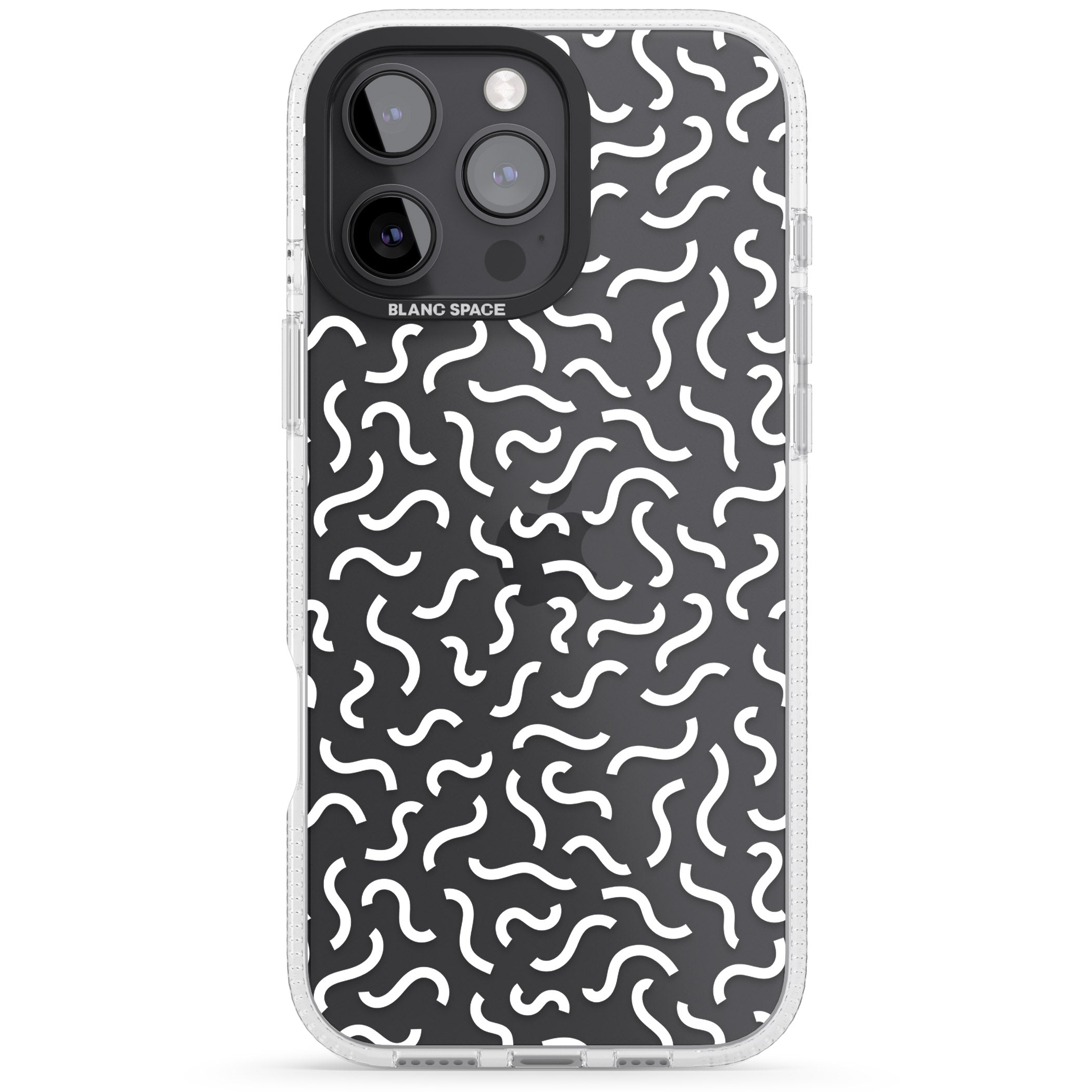 White Wavy Squiggles Memphis Retro Pattern Design iPhone 16 Pro Max / 16 Pro Clear Case Impact Air - Blanc Space