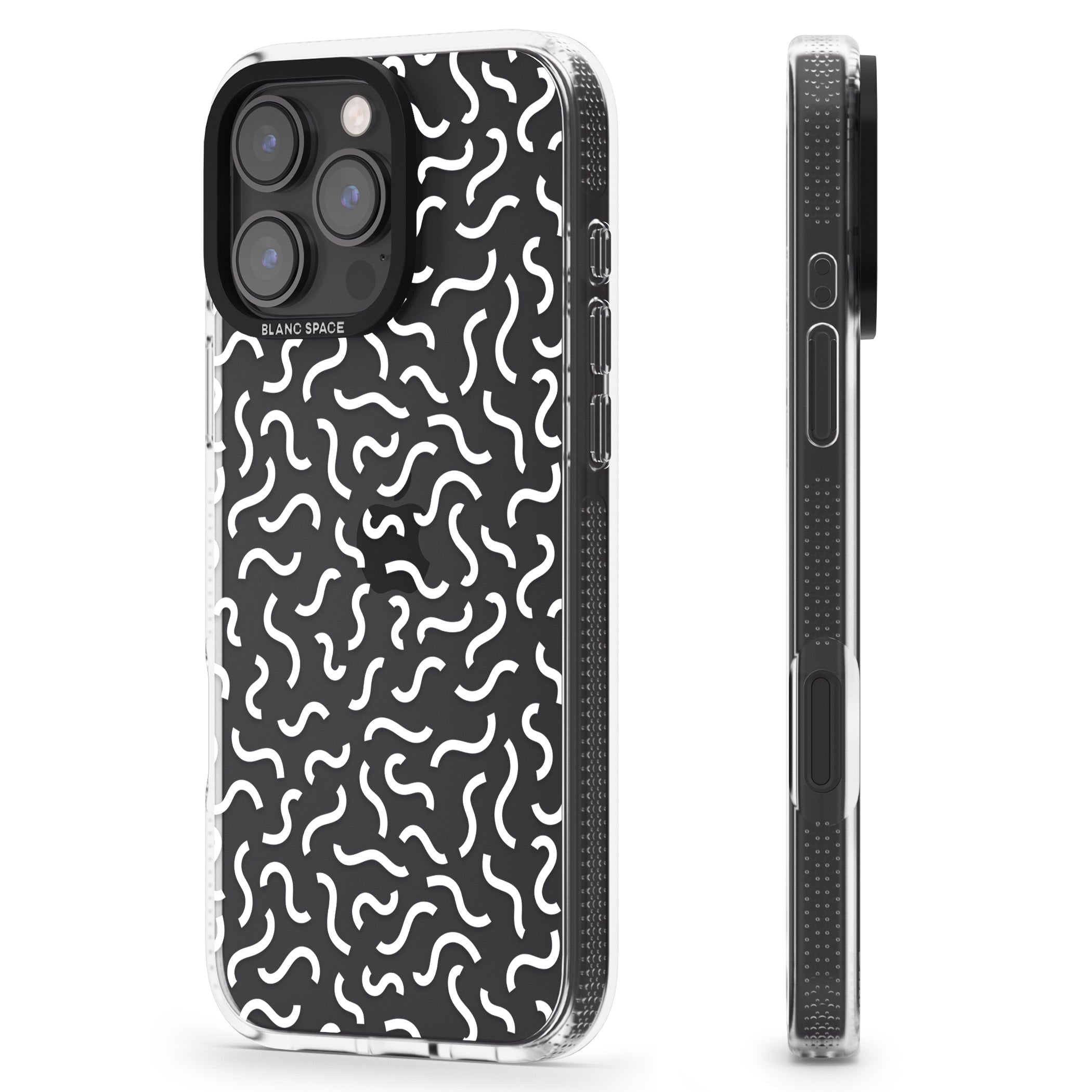 White Wavy Squiggles Memphis Retro Pattern Design iPhone 16 Pro Max / 16 Pro Clear Case Impact Air - Blanc Space