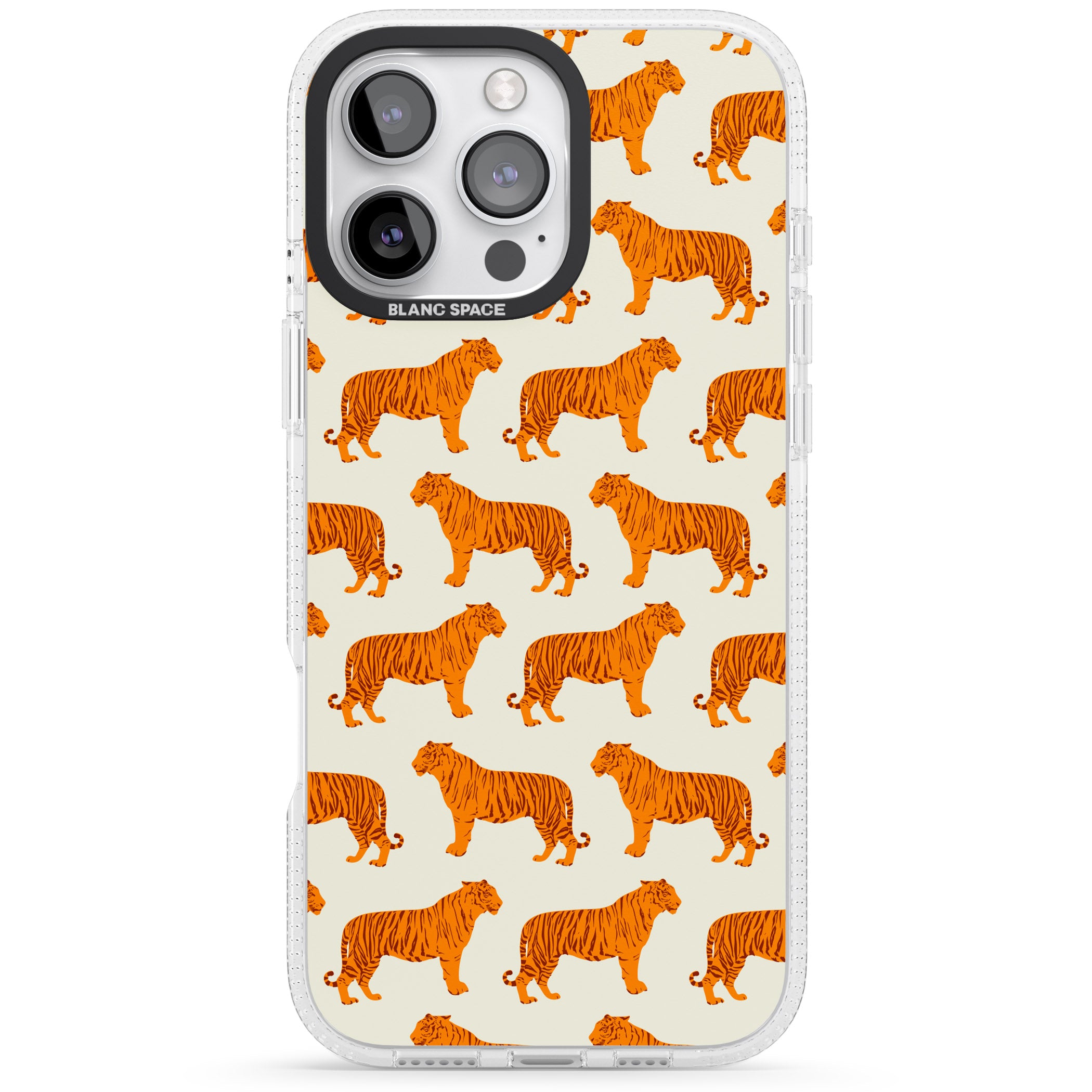Trendy Tiger Patterns Tigers On Khaki iPhone 16 Pro Max / 16 Pro Clear Case Impact Air - Blanc Space
