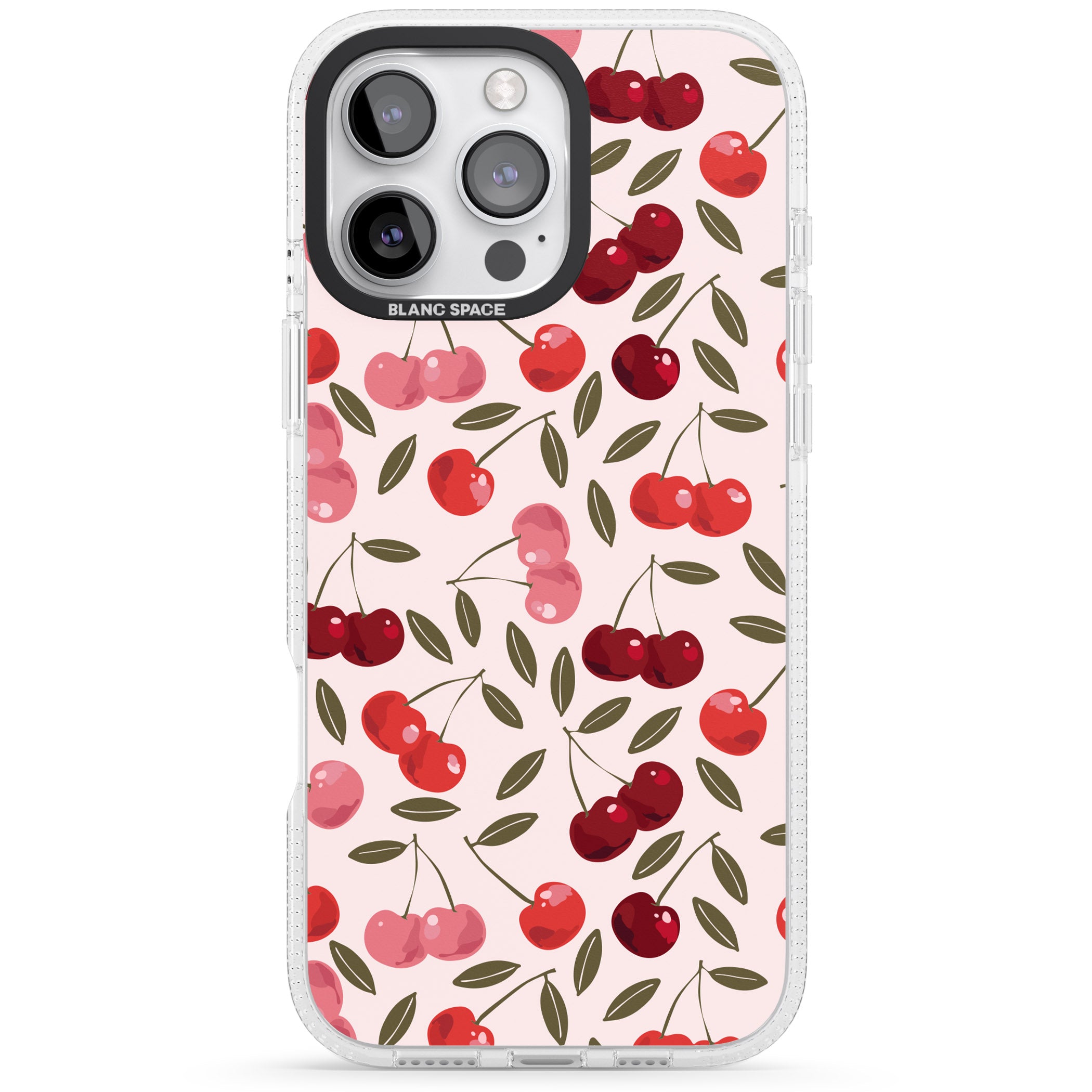 Fruity & Fun Patterns Cherries iPhone 16 Pro Max / 16 Pro Clear Case Impact Air - Blanc Space