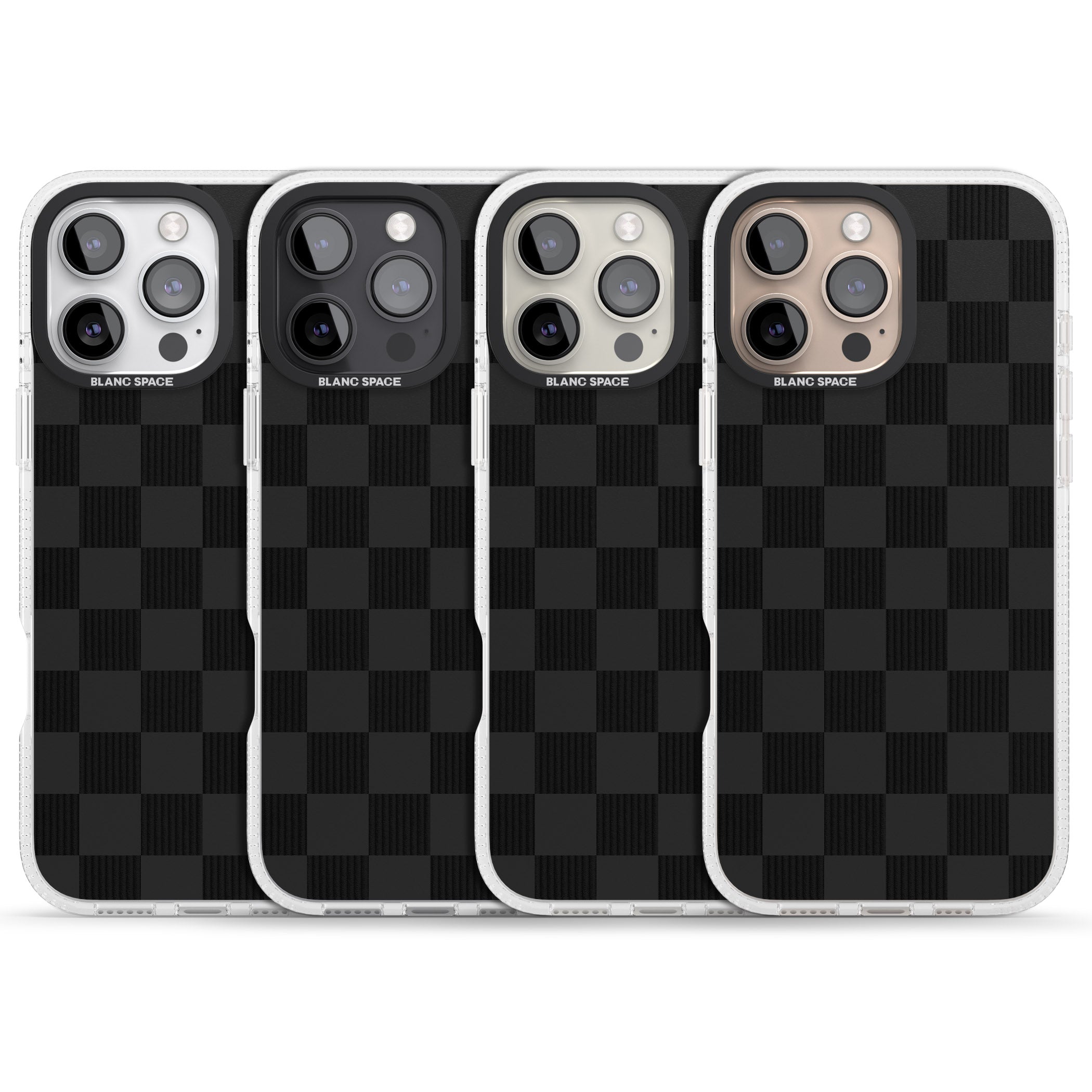 BLACK CHECKERED iPhone 16 Pro Max / 16 Pro Clear Case Impact Air - Blanc Space