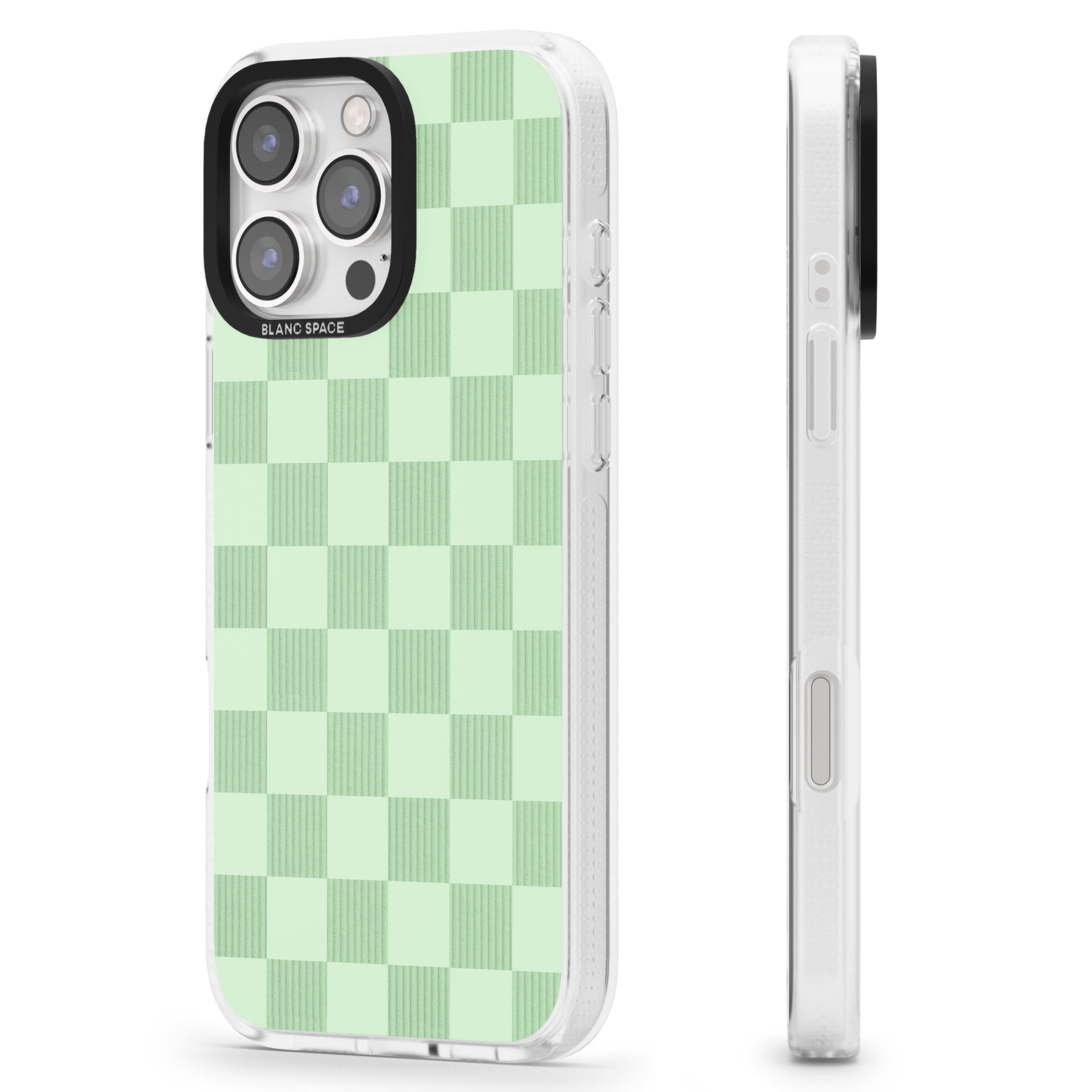 SEAFOAM CHECKERED iPhone 16 Pro Max / 16 Pro Clear Case Impact Air - Blanc Space