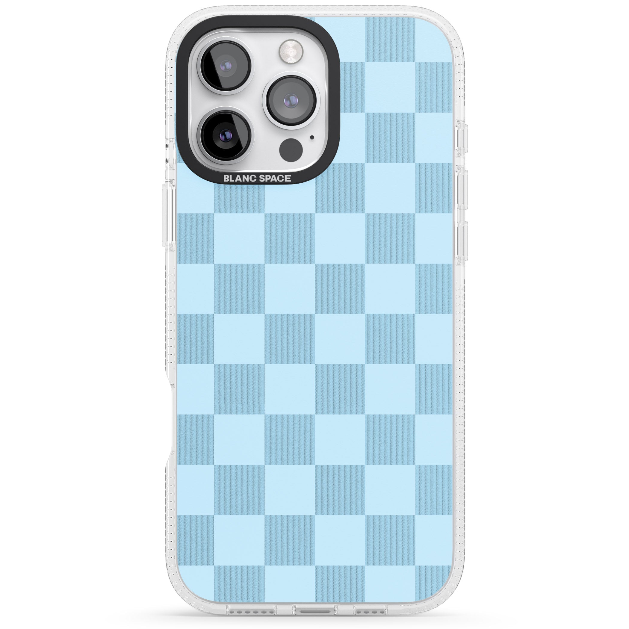 SKYBLUE CHECKERED iPhone 16 Pro Max / 16 Pro Clear Case Impact Air - Blanc Space