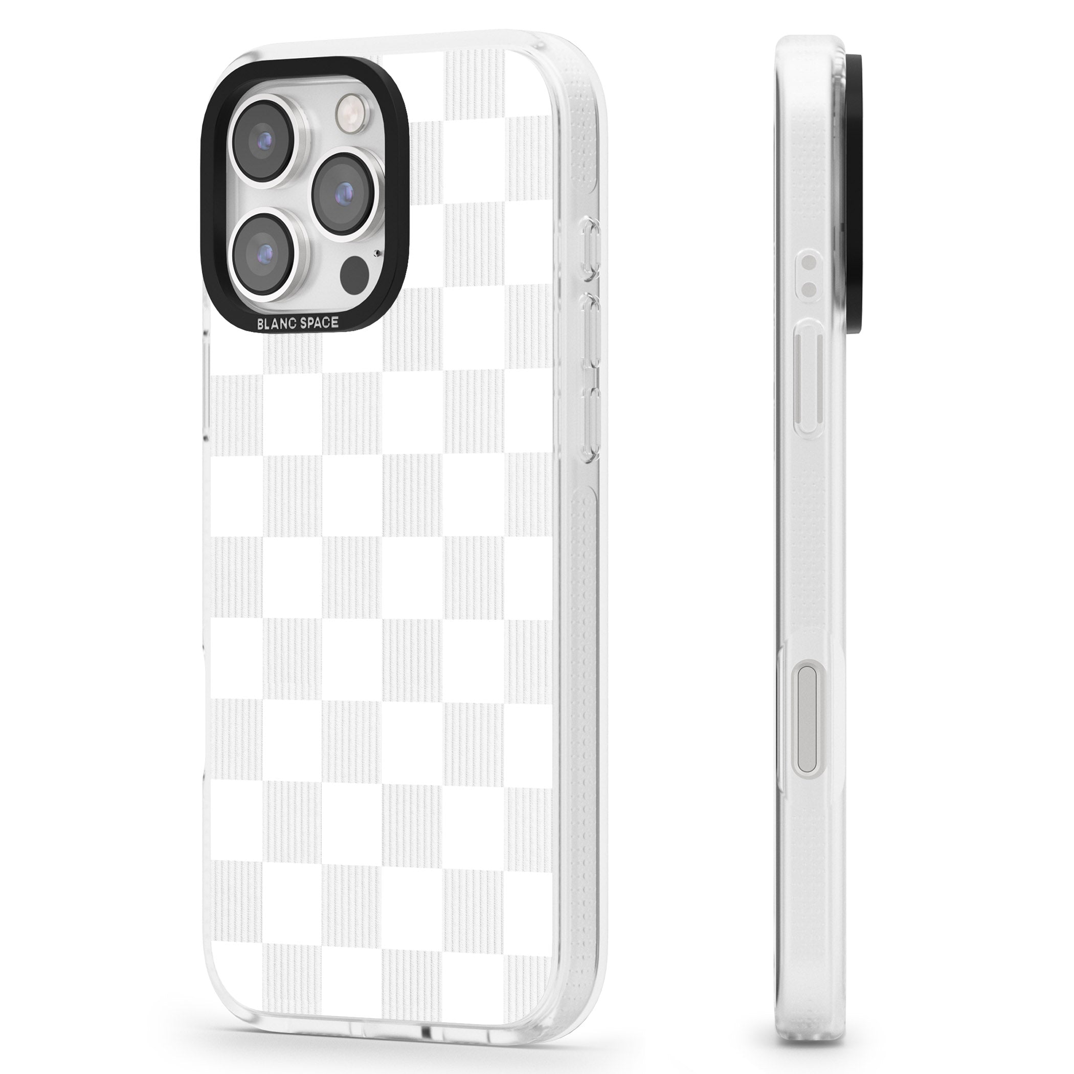 WHITE CHECKERED iPhone 16 Pro Max / 16 Pro Clear Case Impact Air - Blanc Space