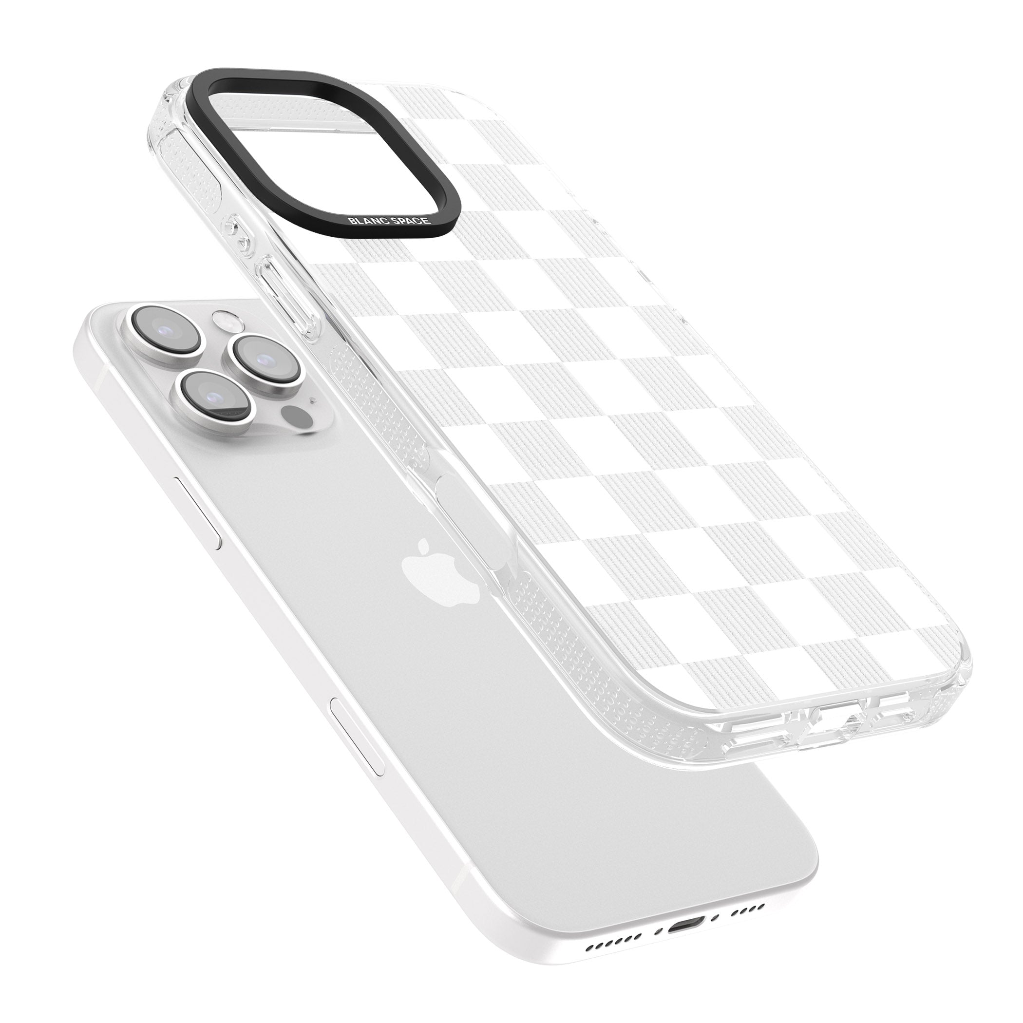 WHITE CHECKERED iPhone 16 Pro Max / 16 Pro Clear Case Impact Air - Blanc Space