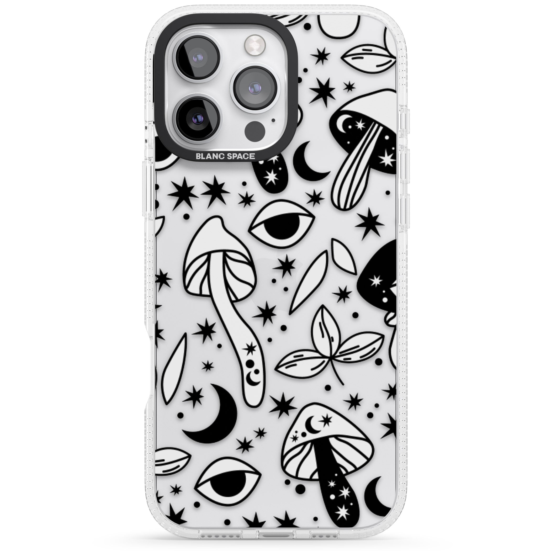 Psychedelic Mushrooms Pattern iPhone 16 Pro Max / 16 Pro Clear Case Impact Air - Blanc Space