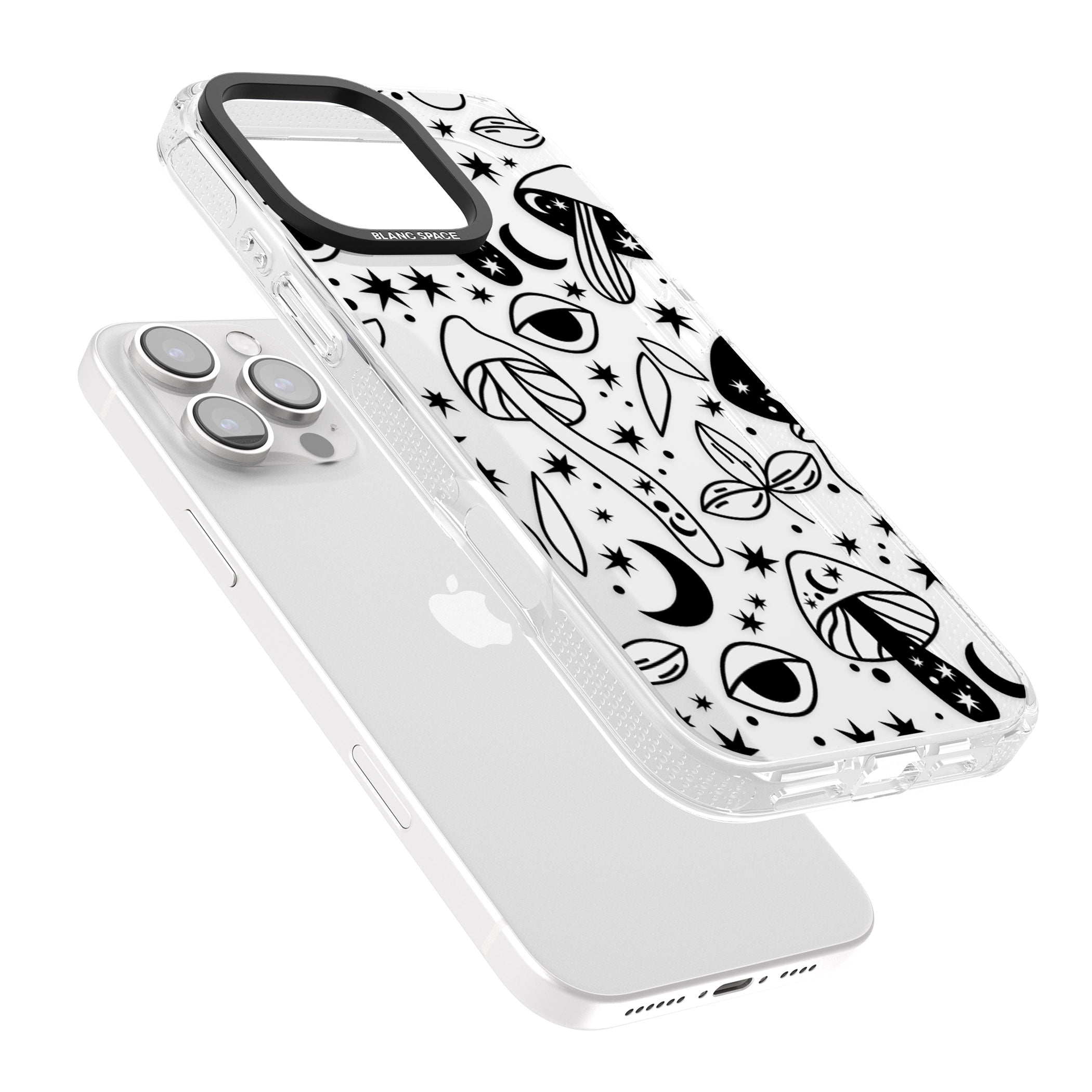 Psychedelic Mushrooms Pattern iPhone 16 Pro Max / 16 Pro Clear Case Impact Air - Blanc Space