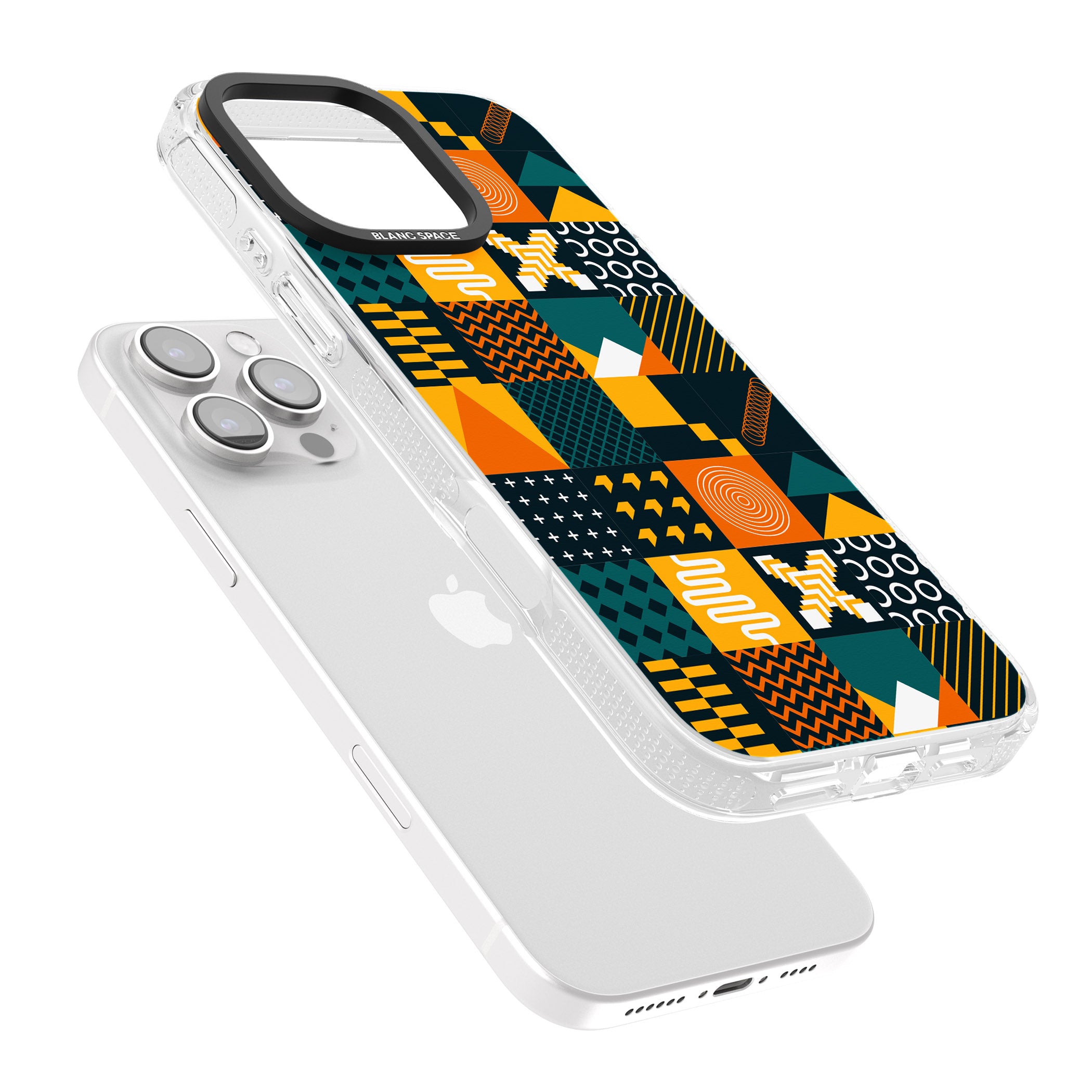Funky Geometric Patterns: Orange & Dark Green iPhone 16 Pro Max / 16 Pro Clear Case Impact Air - Blanc Space