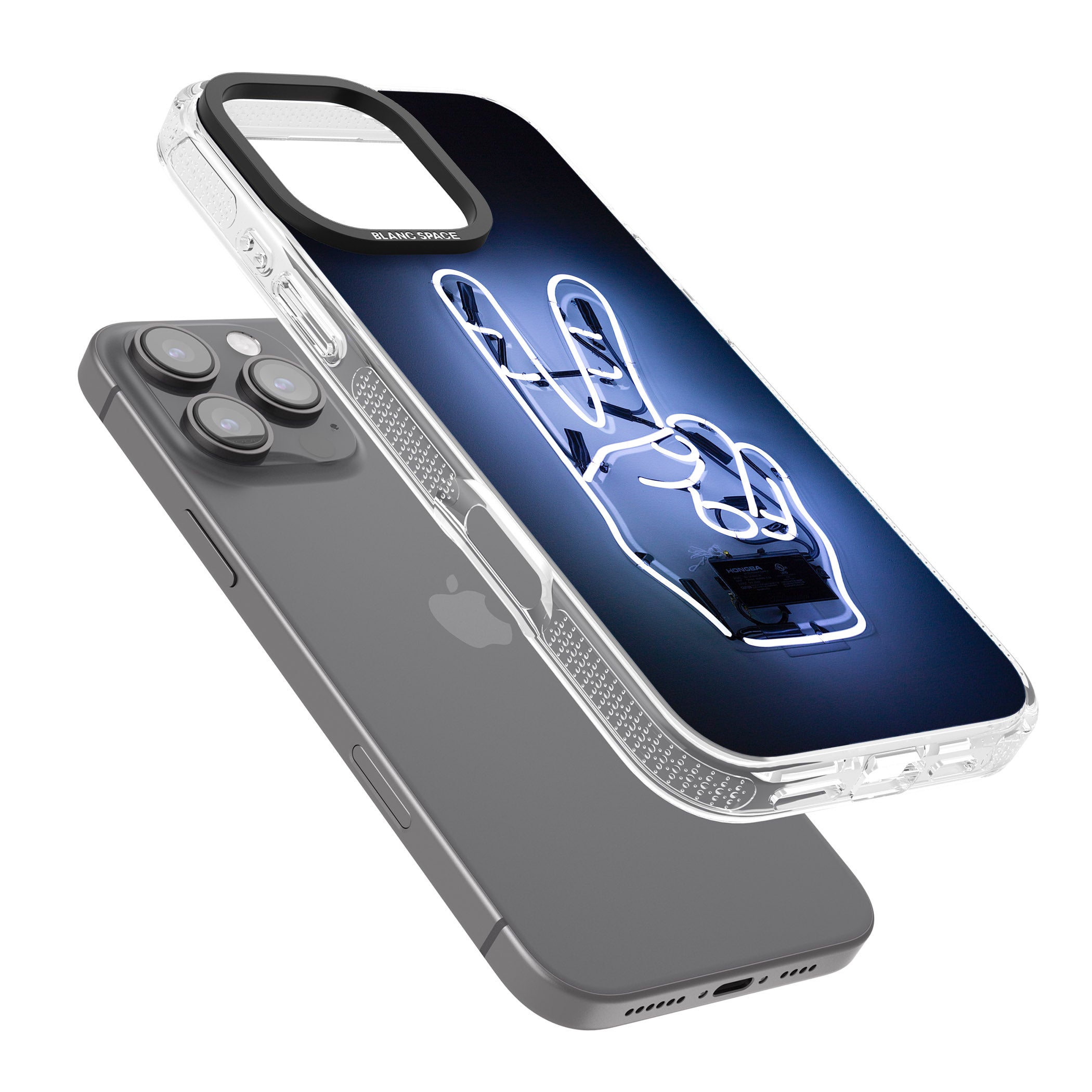 Peace Sign Hand Neon Sign iPhone 16 Pro Max / 16 Pro Clear Case Impact Air - Blanc Space