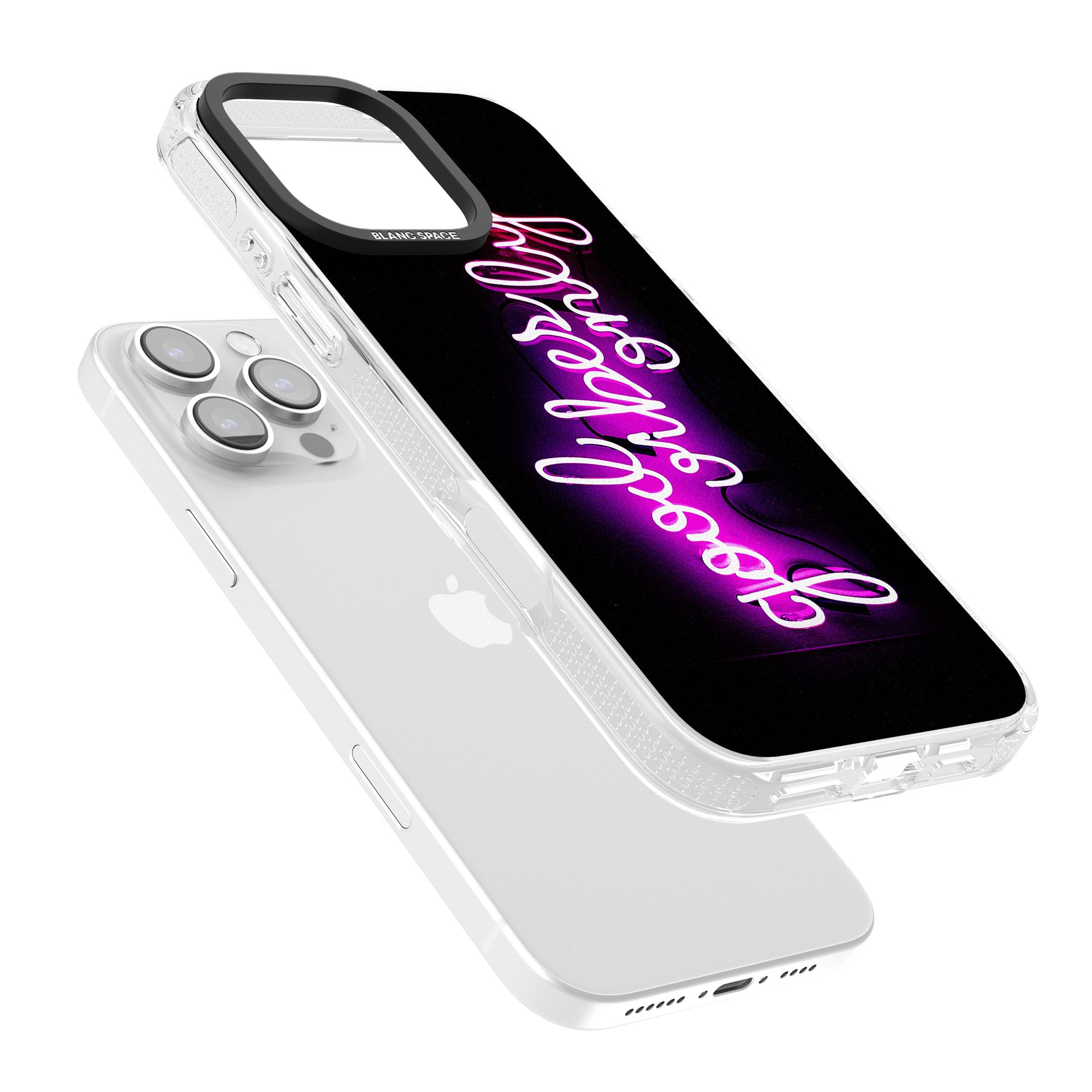 Good Vibes Only Pink Neon iPhone 16 Pro Max / 16 Pro Clear Case Impact Air - Blanc Space