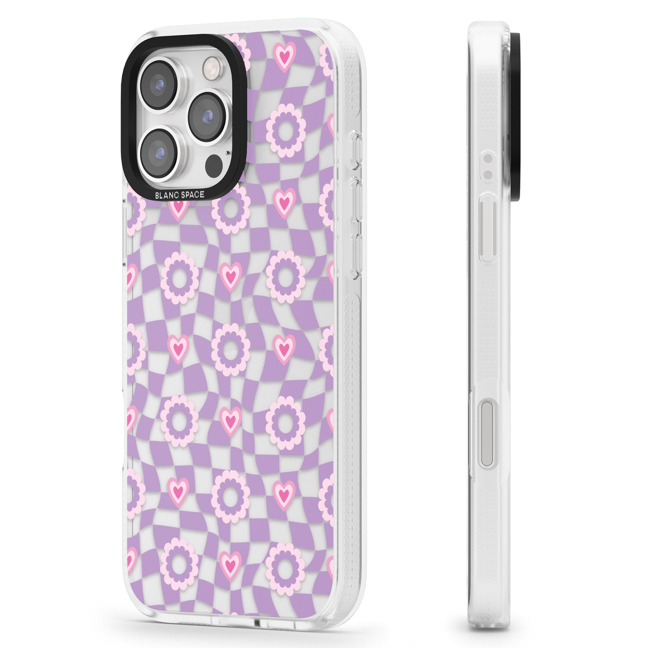 Checkered Love Pattern iPhone 16 Pro Max / 16 Pro Clear Case Impact Air - Blanc Space