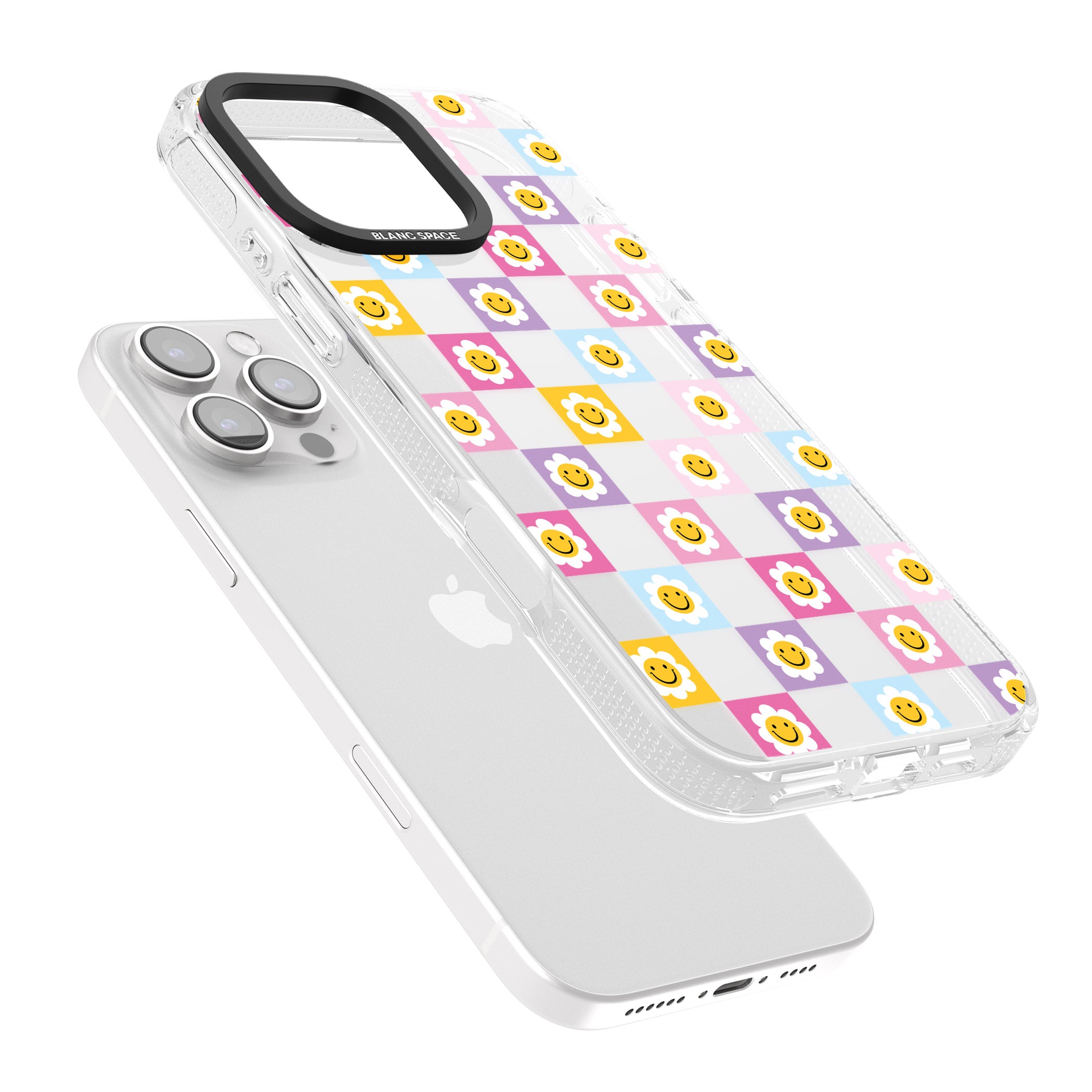 Daisy Squares Pattern iPhone 16 Pro Max / 16 Pro Clear Case Impact Air - Blanc Space