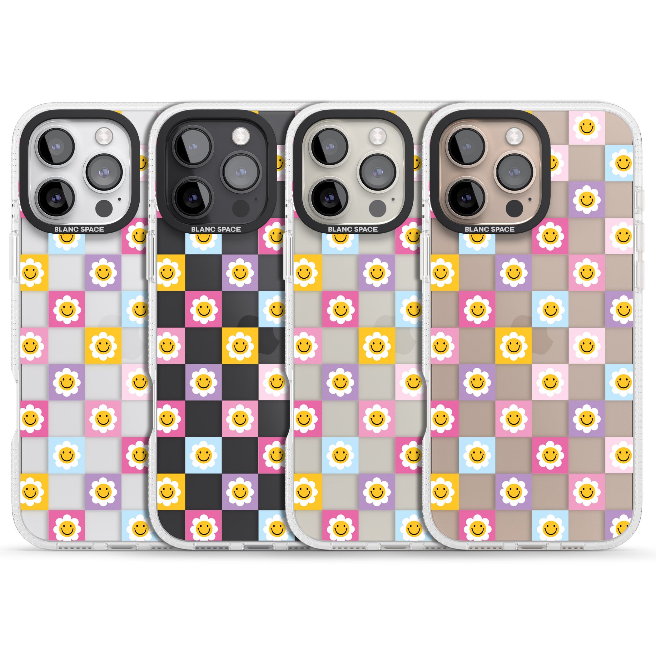 Daisy Squares Pattern iPhone 16 Pro Max / 16 Pro Clear Case Impact Air - Blanc Space