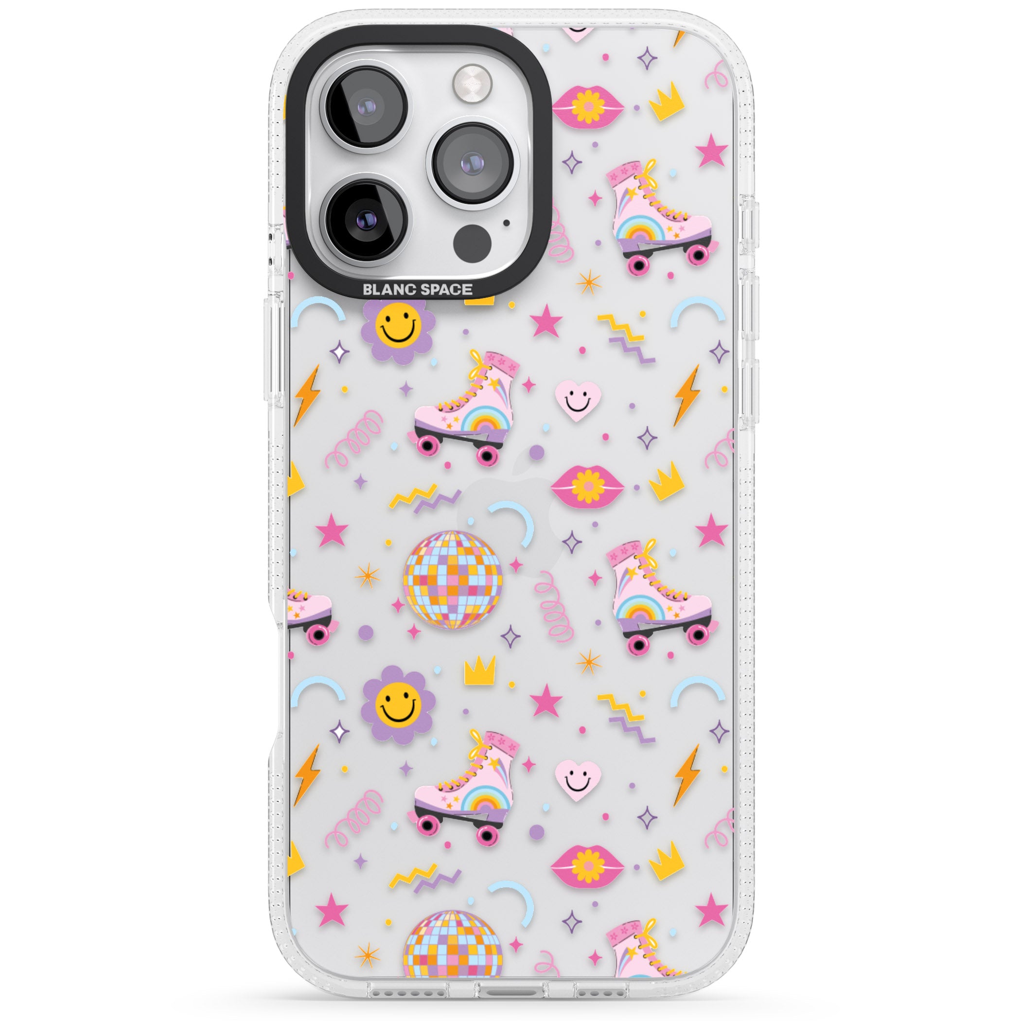 Roller Disco Pattern iPhone 16 Pro Max / 16 Pro Clear Case Impact Air - Blanc Space