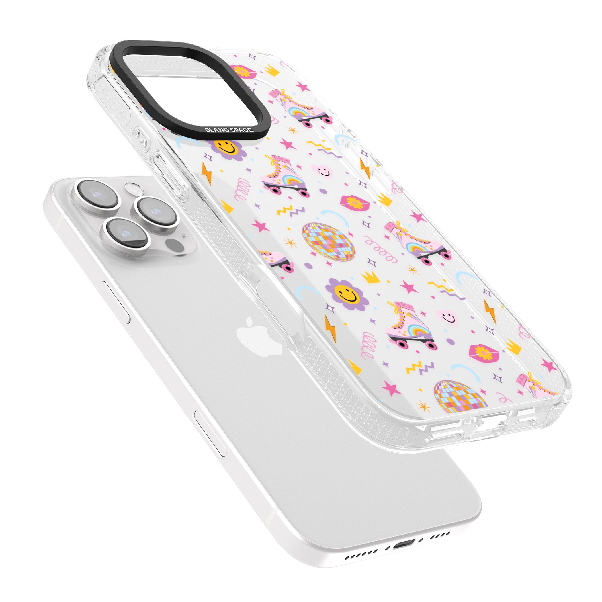 Roller Disco Pattern iPhone 16 Pro Max / 16 Pro Clear Case Impact Air - Blanc Space