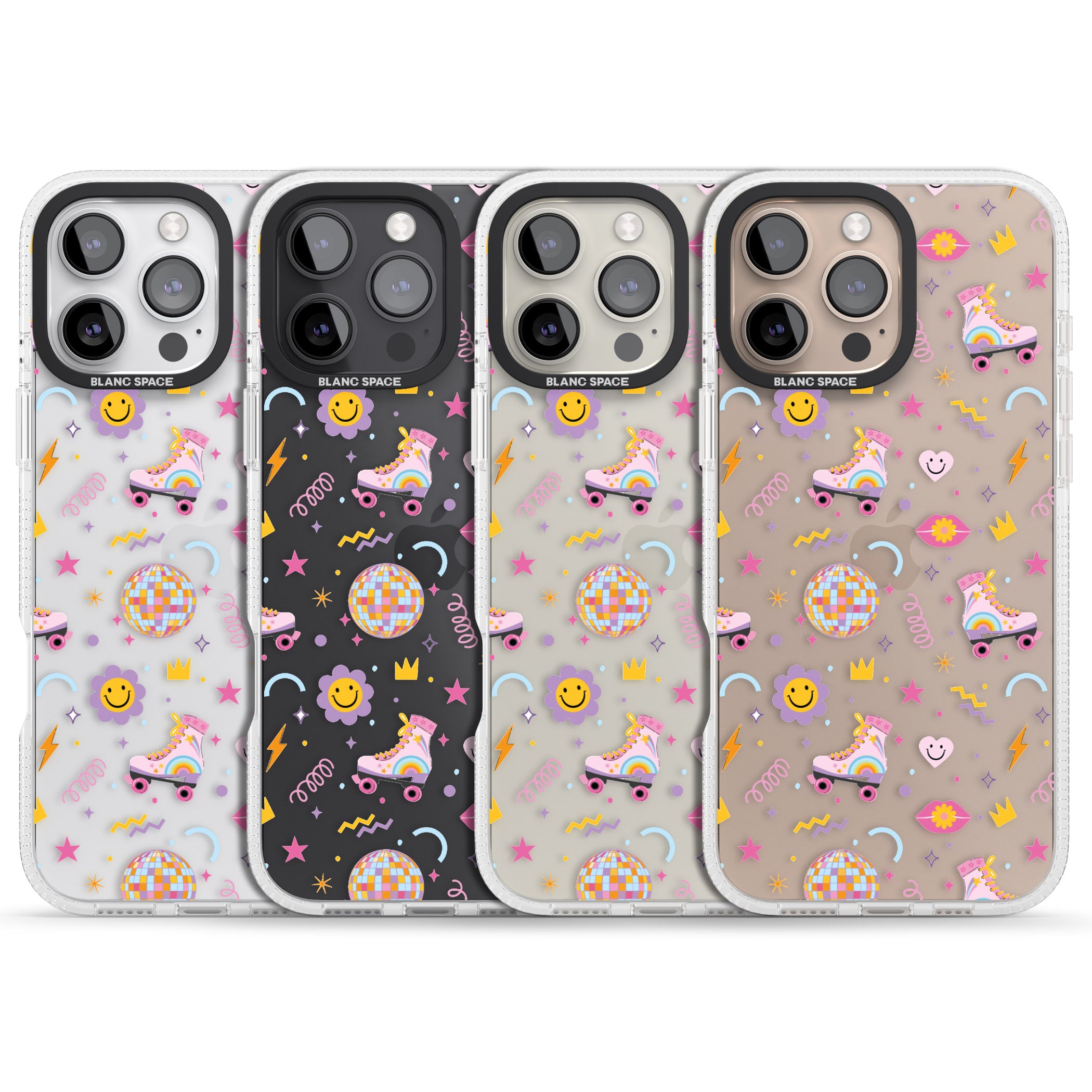 Roller Disco Pattern iPhone 16 Pro Max / 16 Pro Clear Case Impact Air - Blanc Space