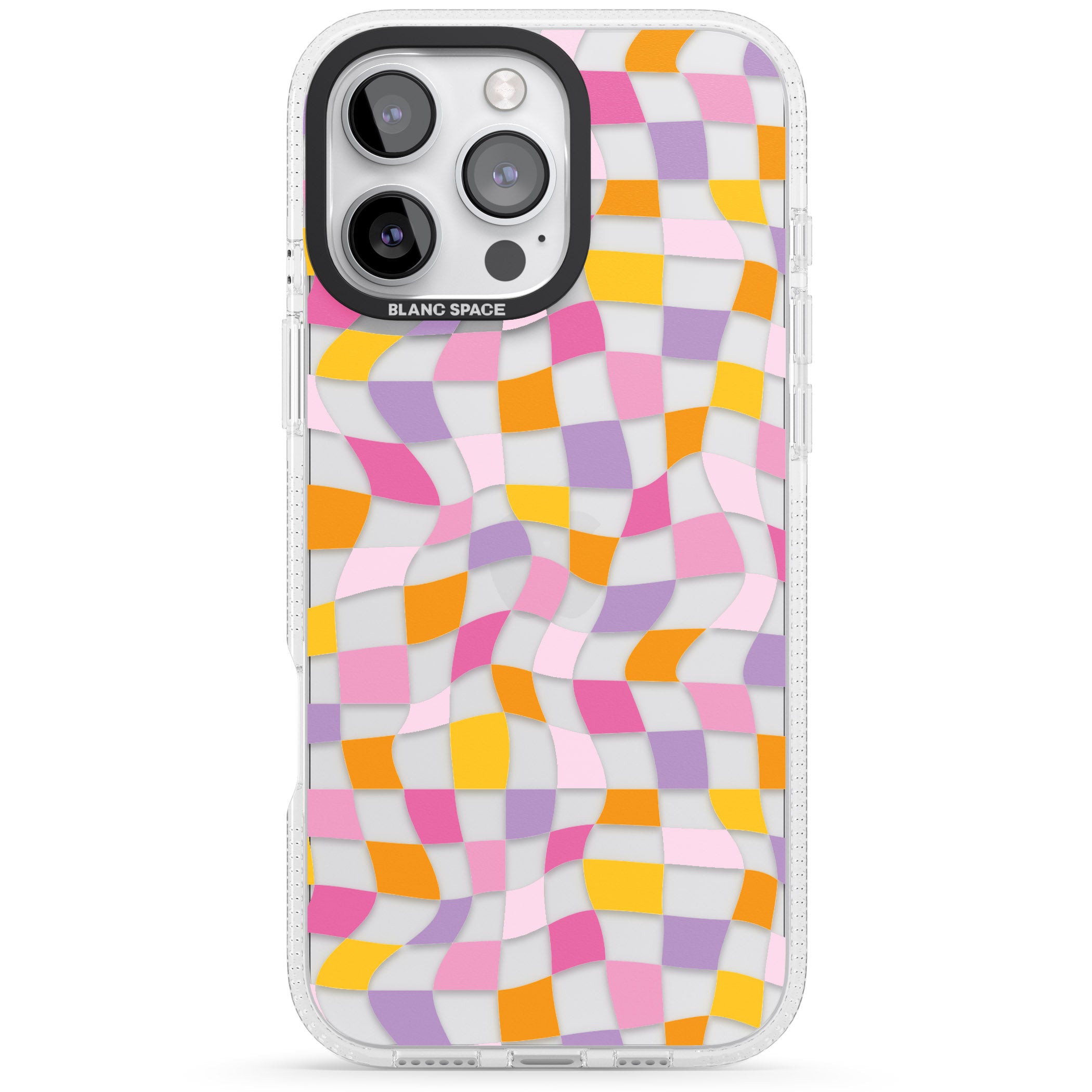 Wonky Squares Pattern iPhone 16 Pro Max / 16 Pro Clear Case Impact Air - Blanc Space