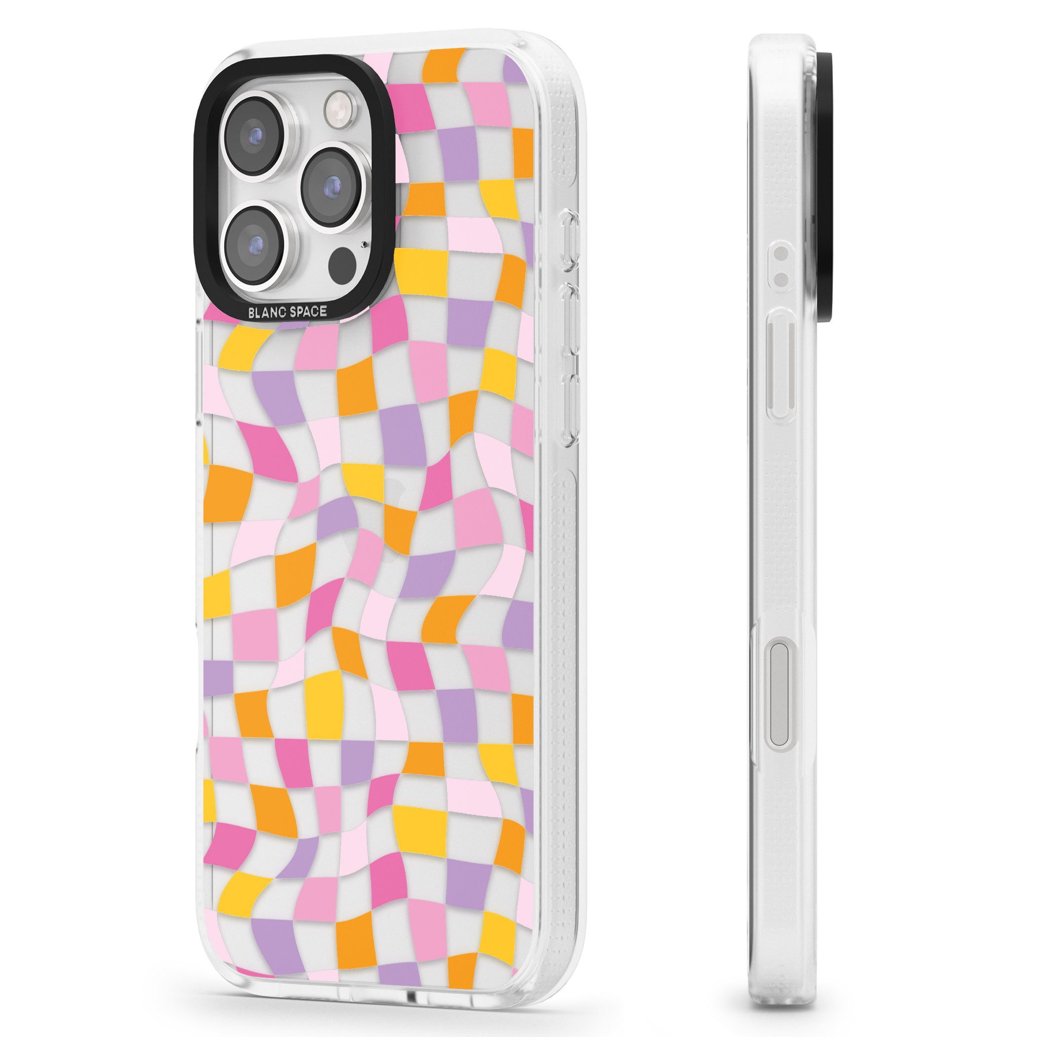 Wonky Squares Pattern iPhone 16 Pro Max / 16 Pro Clear Case Impact Air - Blanc Space