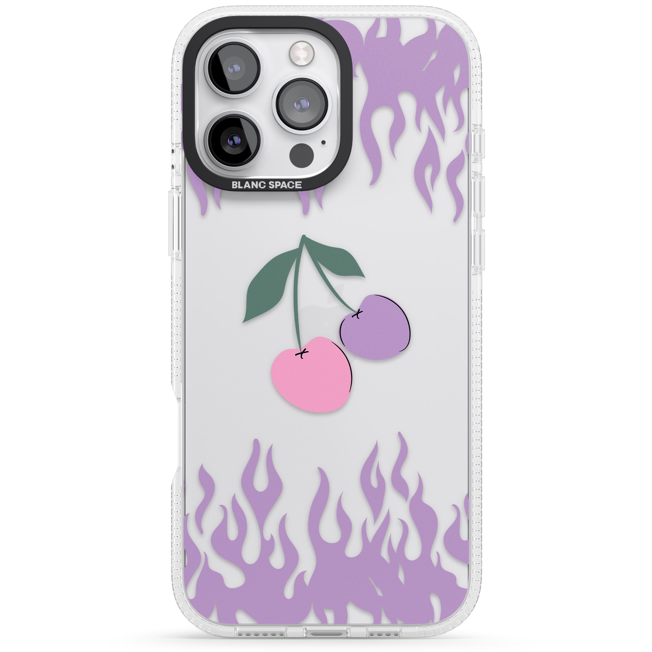 Cherries n' Flames iPhone 16 Pro Max / 16 Pro Clear Case Impact Air - Blanc Space