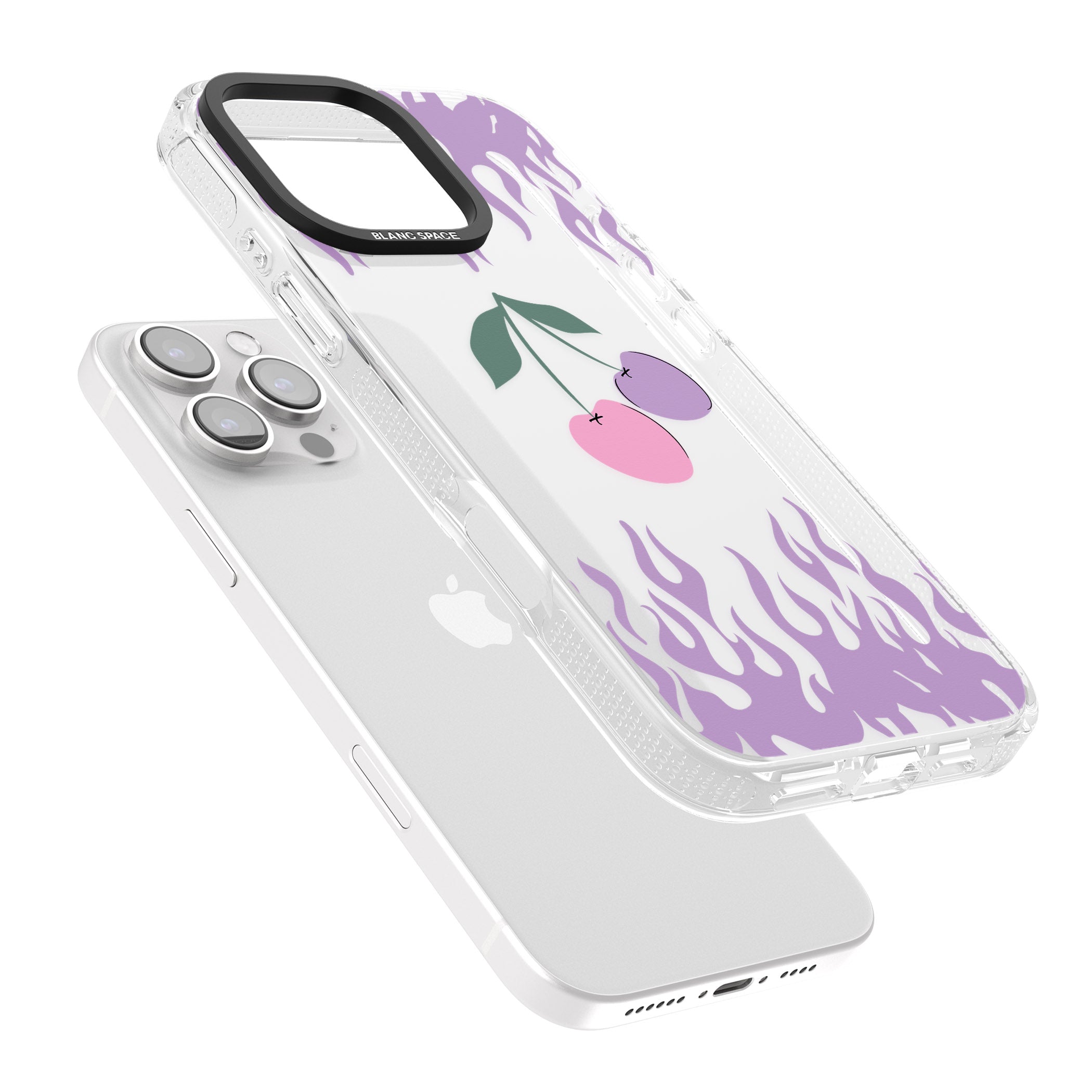 Cherries n' Flames iPhone 16 Pro Max / 16 Pro Clear Case Impact Air - Blanc Space