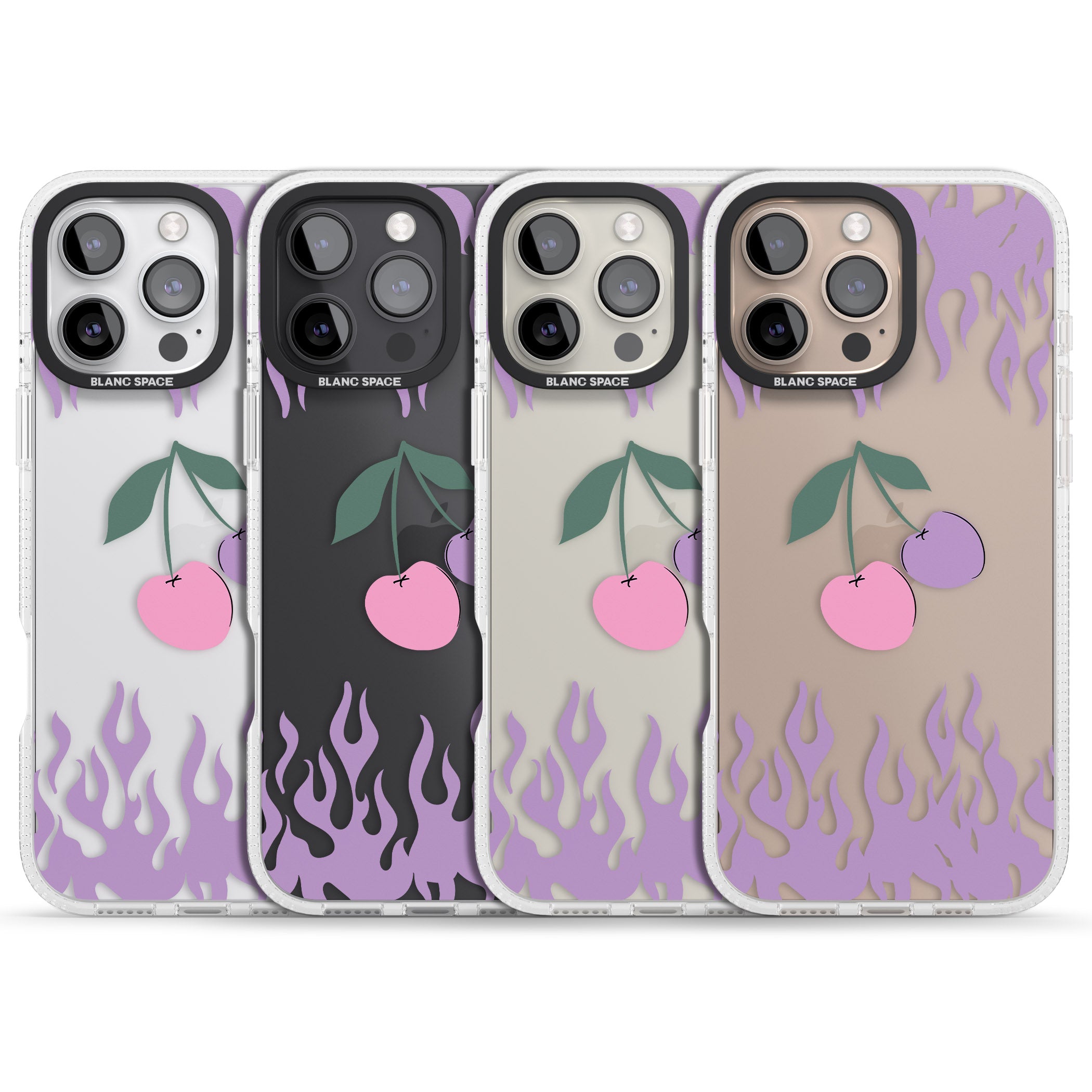 Cherries n' Flames iPhone 16 Pro Max / 16 Pro Clear Case Impact Air - Blanc Space
