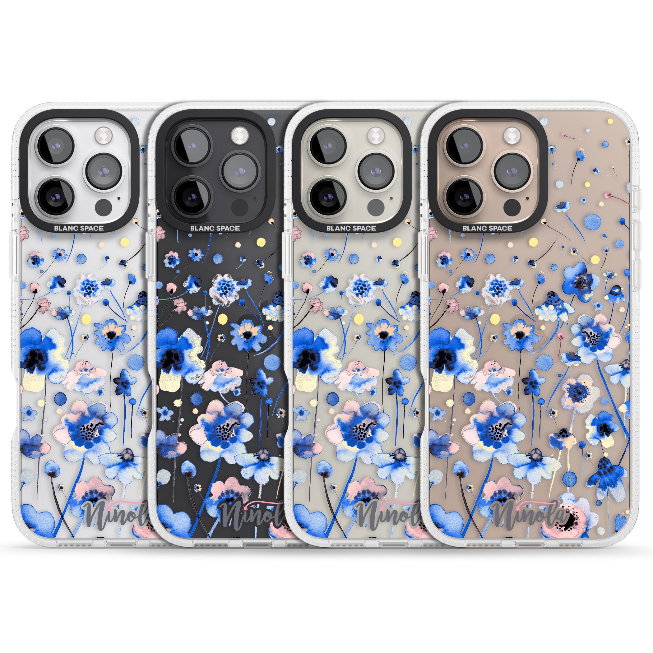 Ink Flowers Blue iPhone 16 Pro Max / 16 Pro Clear Case Impact Air - Blanc Space