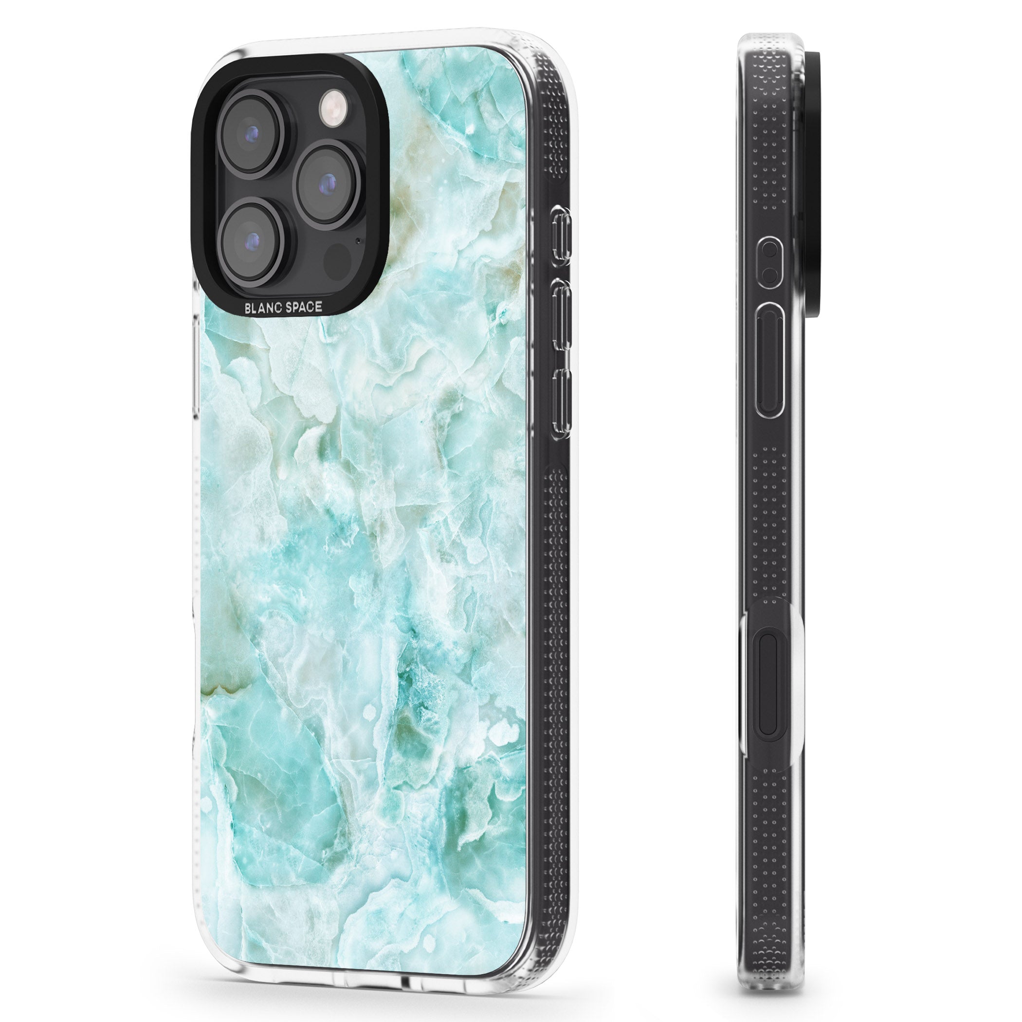 Turquoise Aqua Onyx Marble iPhone 16 Pro Max / 16 Pro Clear Case Impact Air - Blanc Space