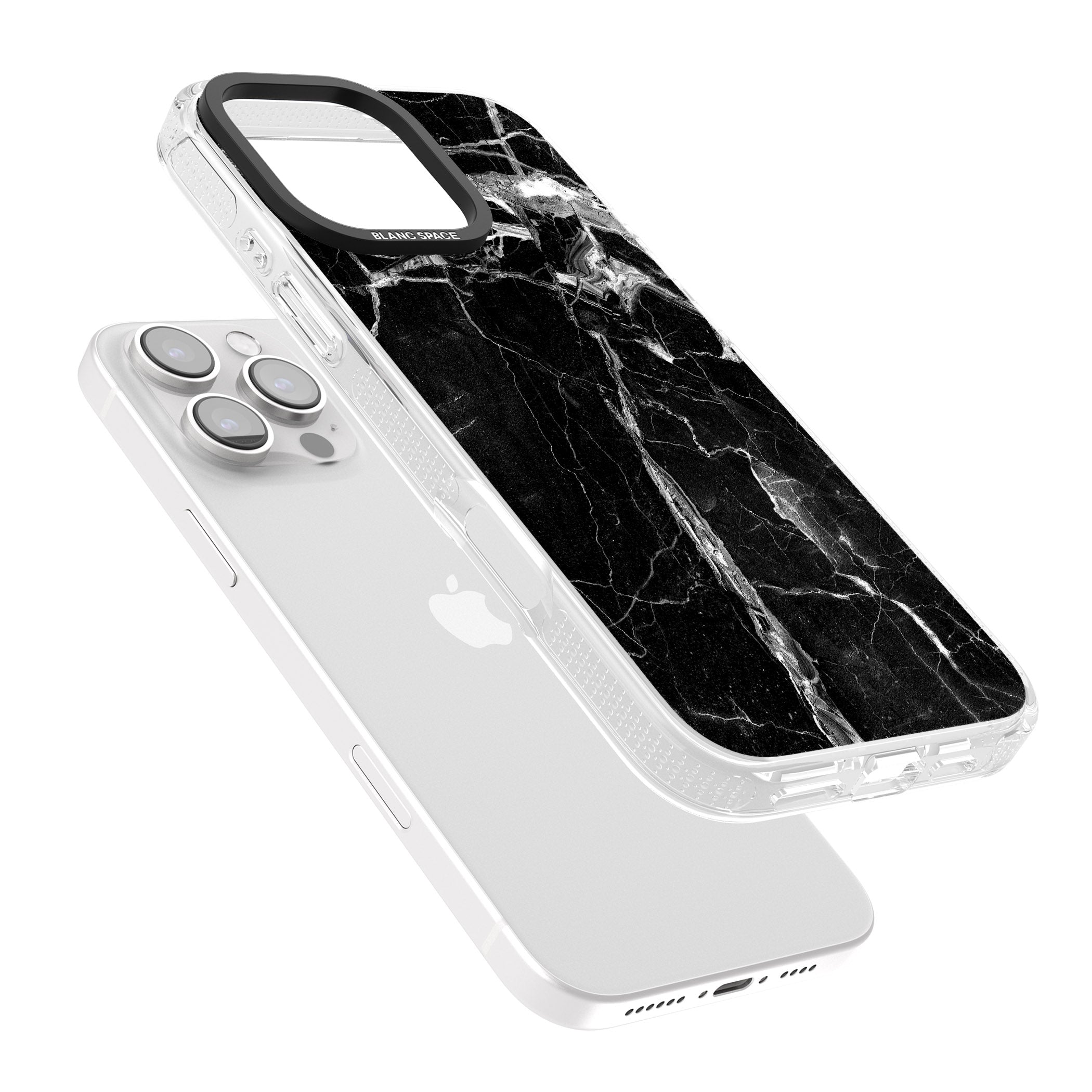 Black Onyx Marble Texture iPhone 16 Pro Max / 16 Pro Clear Case Impact Air - Blanc Space
