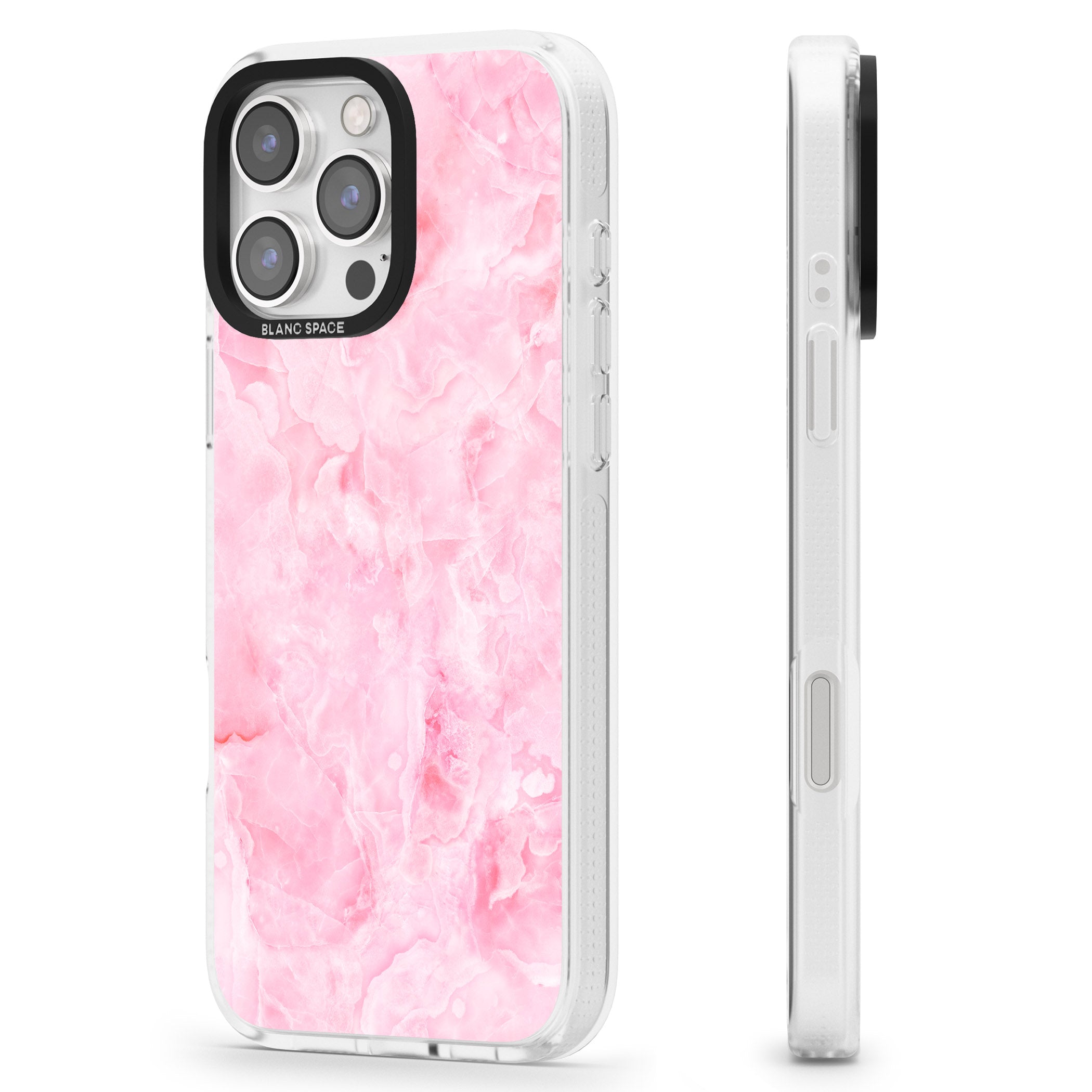 Bright Pink Onyx Marble Texture iPhone 16 Pro Max / 16 Pro Clear Case Impact Air - Blanc Space