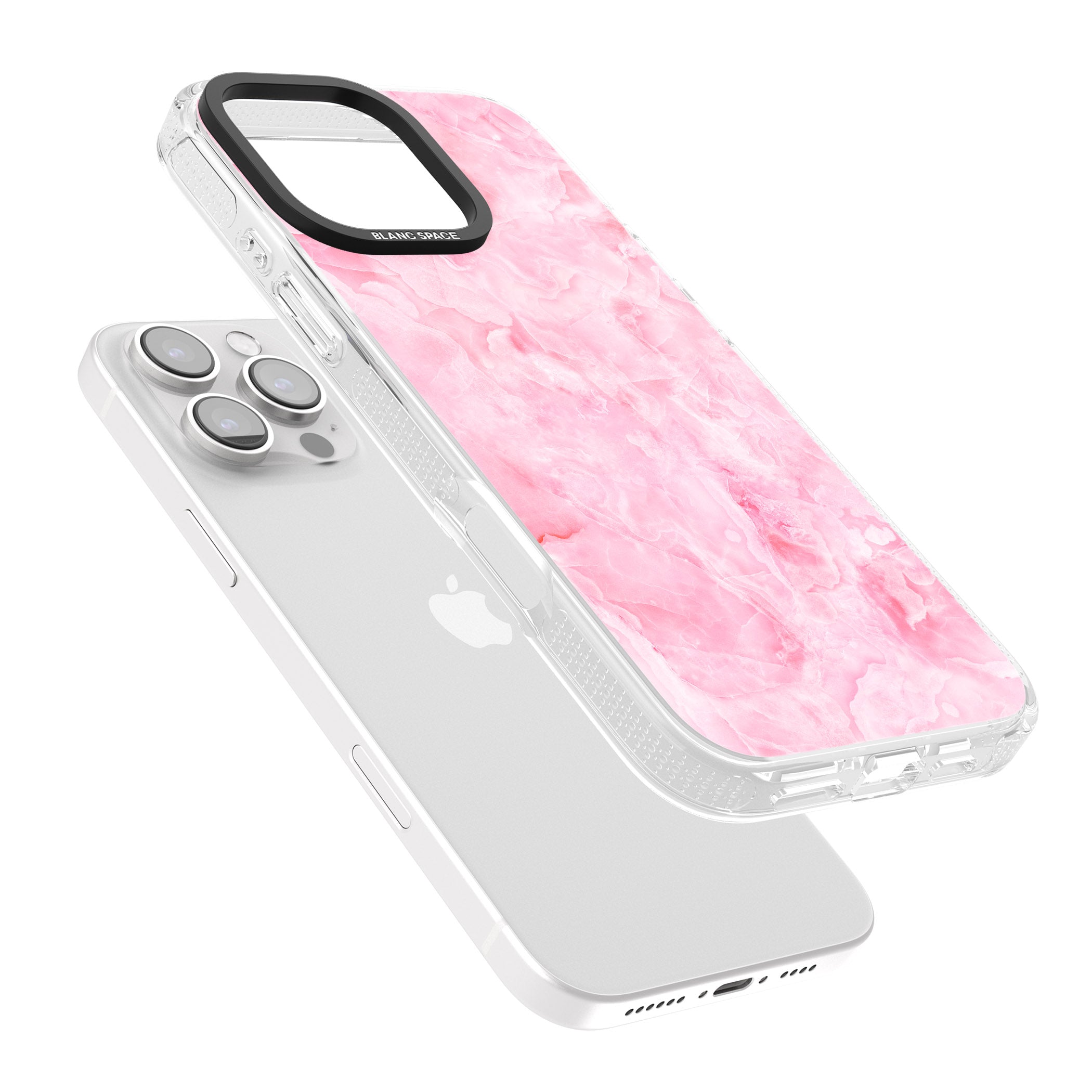 Bright Pink Onyx Marble Texture iPhone 16 Pro Max / 16 Pro Clear Case Impact Air - Blanc Space