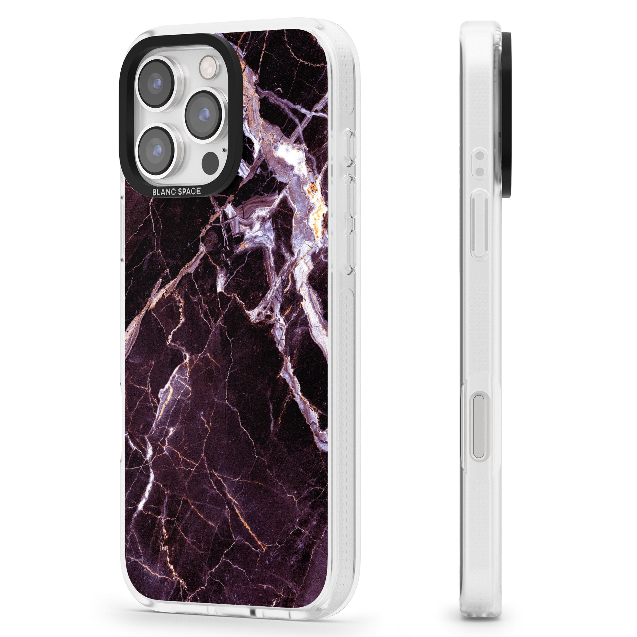 Black, Purple & Yellow shattered Marble iPhone 16 Pro Max / 16 Pro Clear Case Impact Air - Blanc Space
