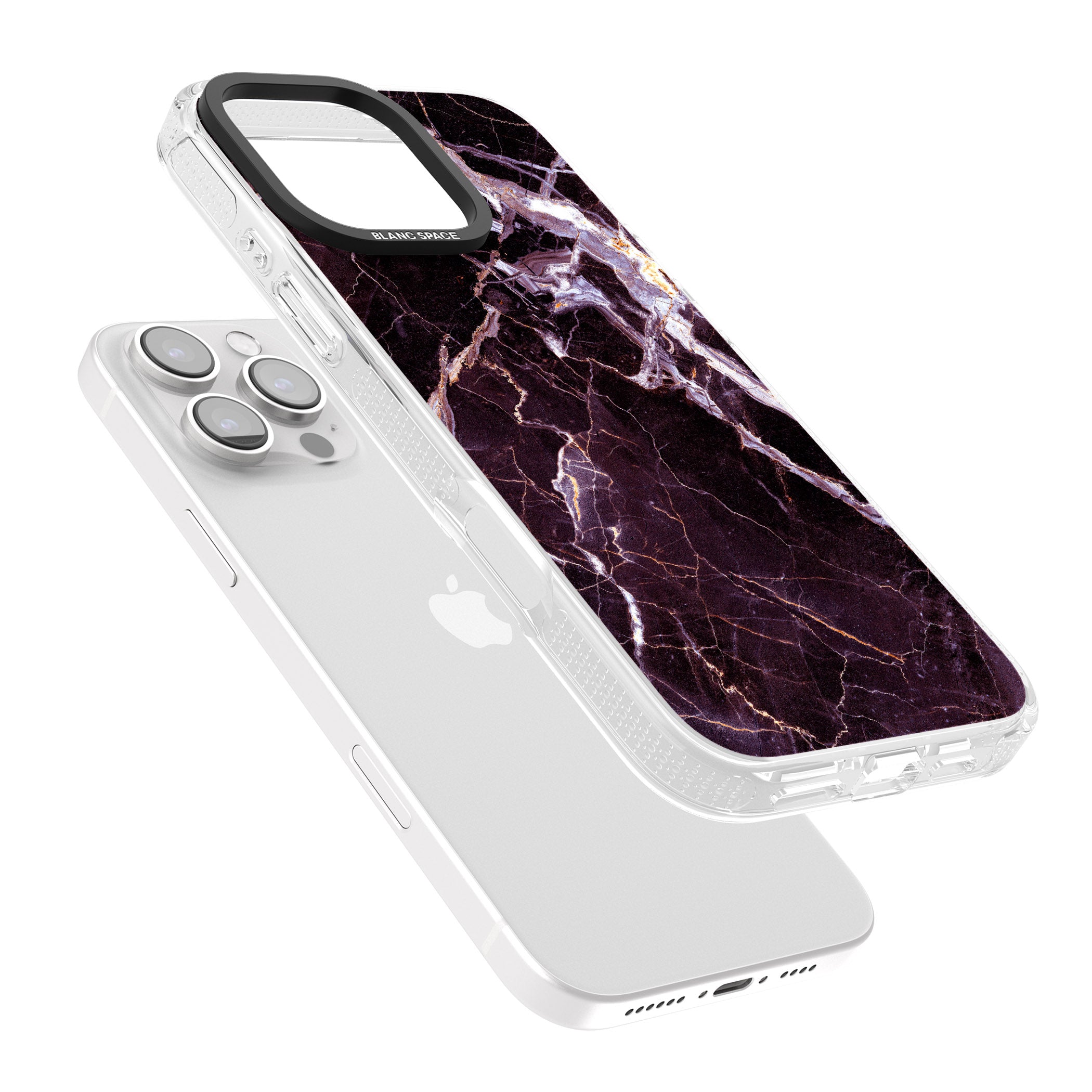 Black, Purple & Yellow shattered Marble iPhone 16 Pro Max / 16 Pro Clear Case Impact Air - Blanc Space