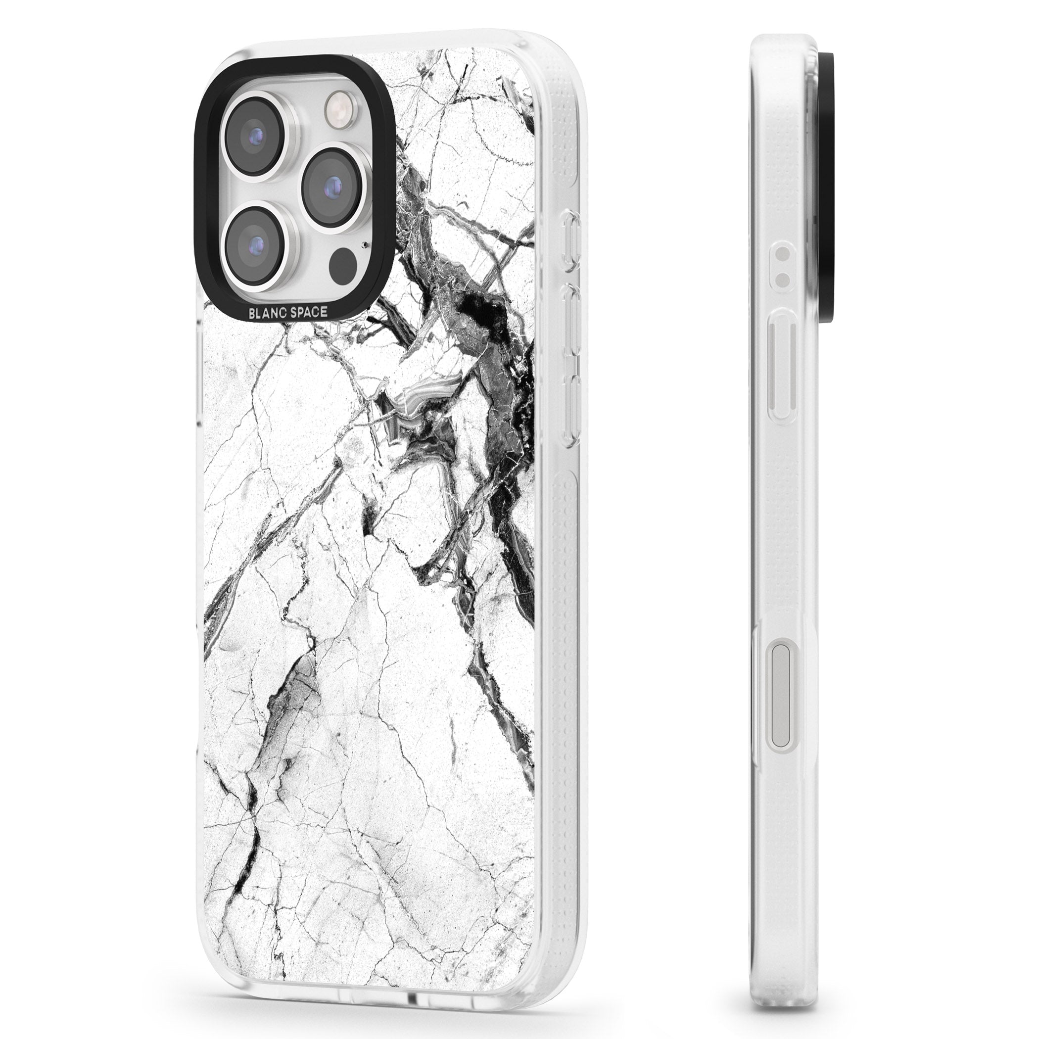 Black & White Stormy Marble iPhone 16 Pro Max / 16 Pro Clear Case Impact Air - Blanc Space