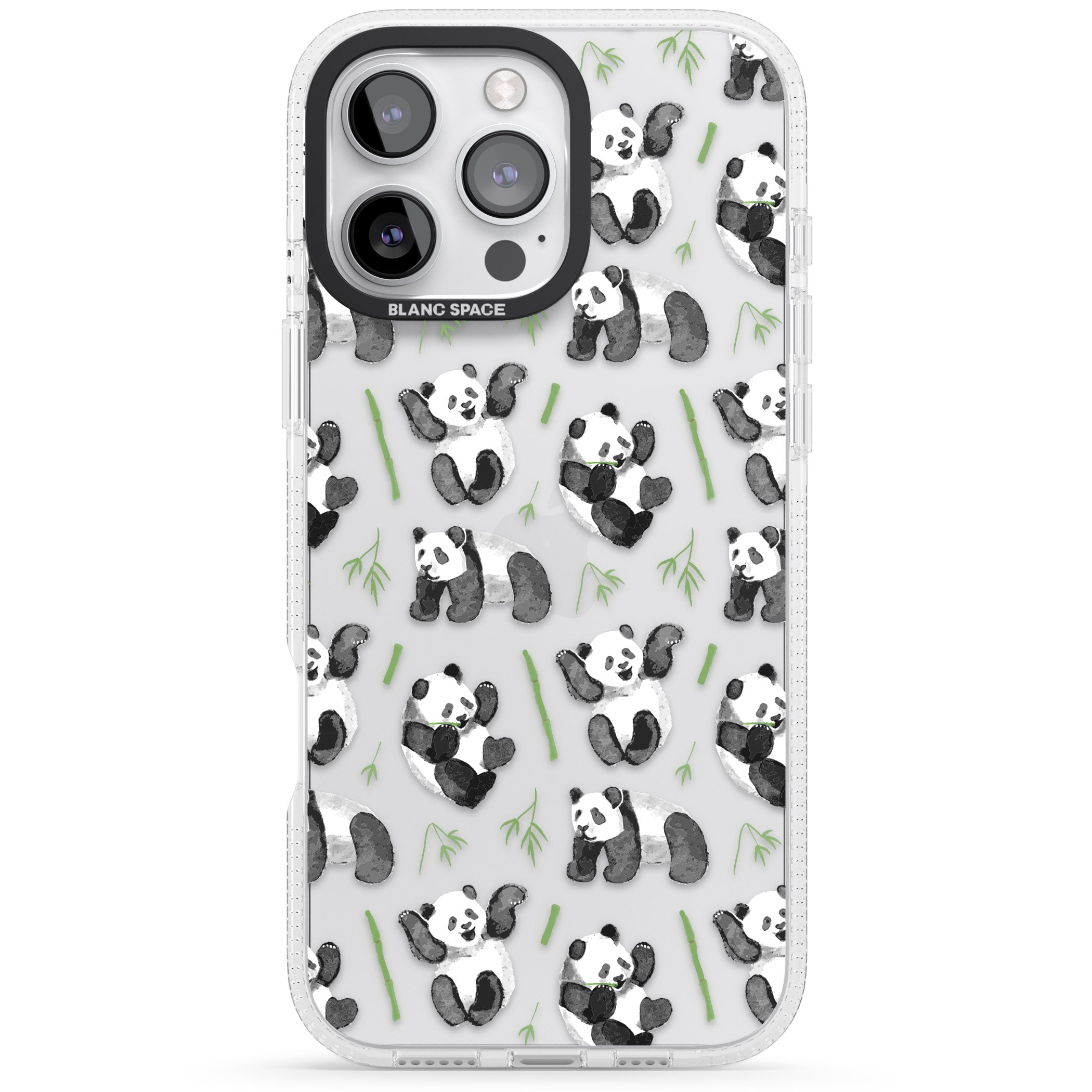 Watercolour Panda Pattern iPhone 16 Pro Max / 16 Pro Clear Case Impact Air - Blanc Space