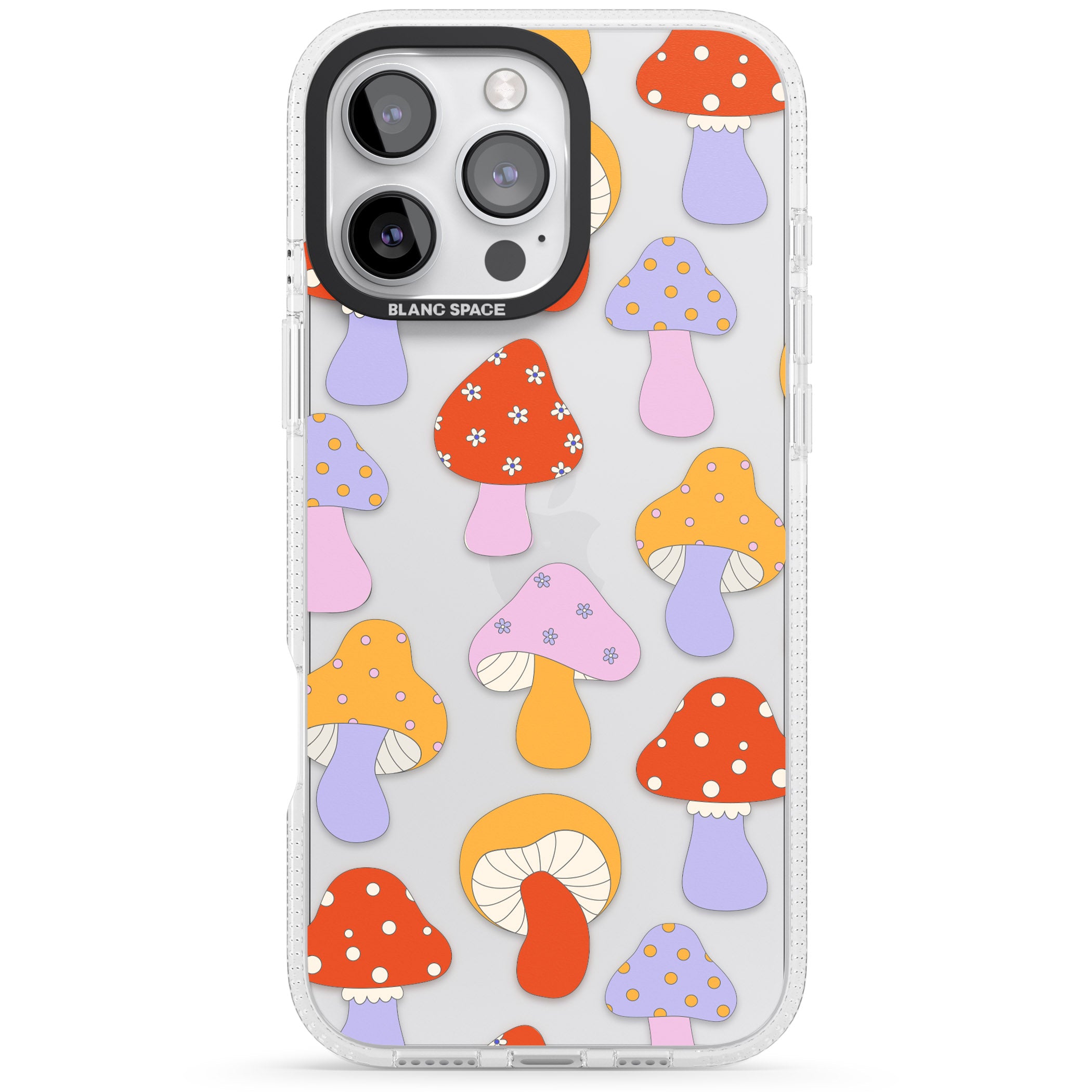Happy Shrooms iPhone 16 Pro Max / 16 Pro Clear Case Impact Air - Blanc Space