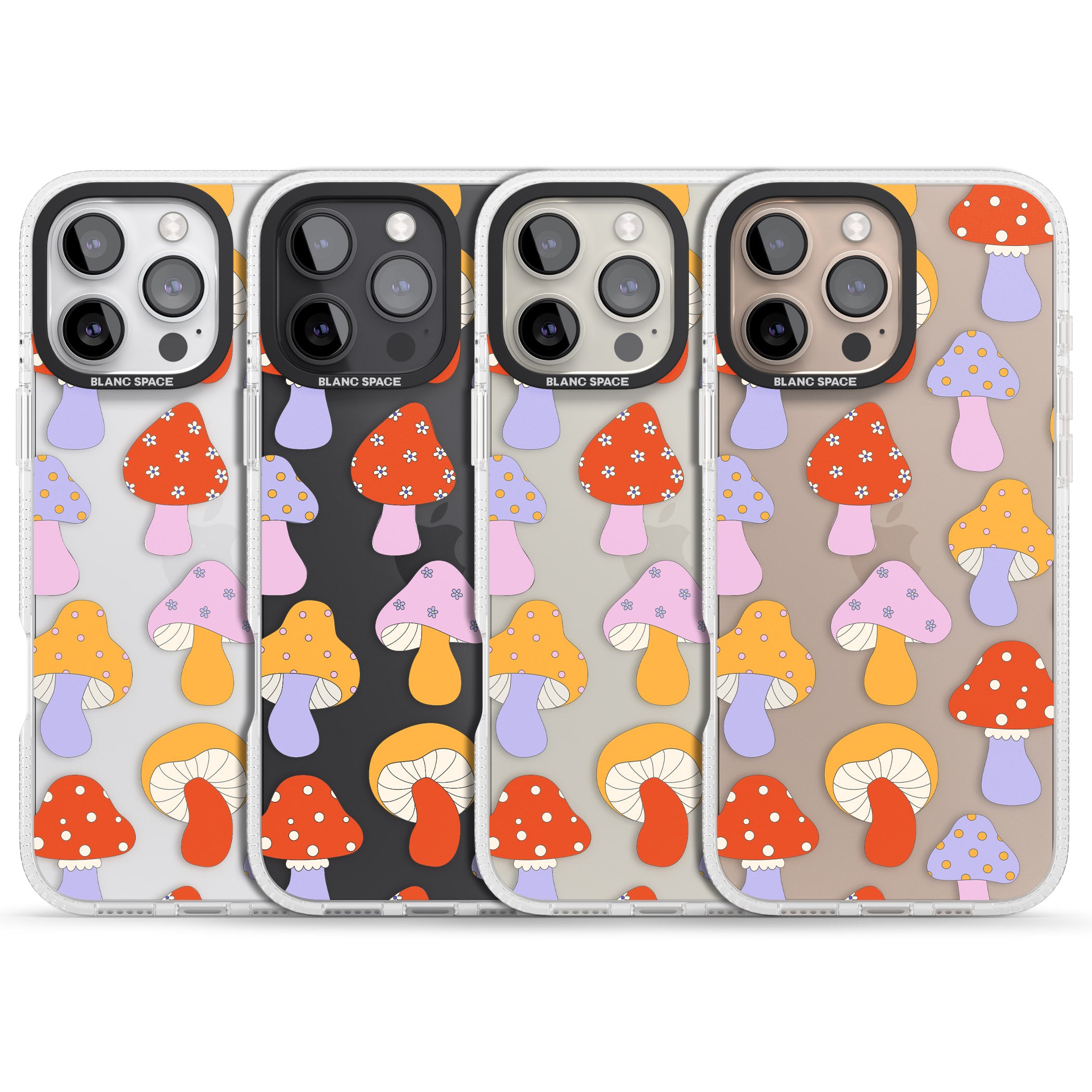 Happy Shrooms iPhone 16 Pro Max / 16 Pro Clear Case Impact Air - Blanc Space