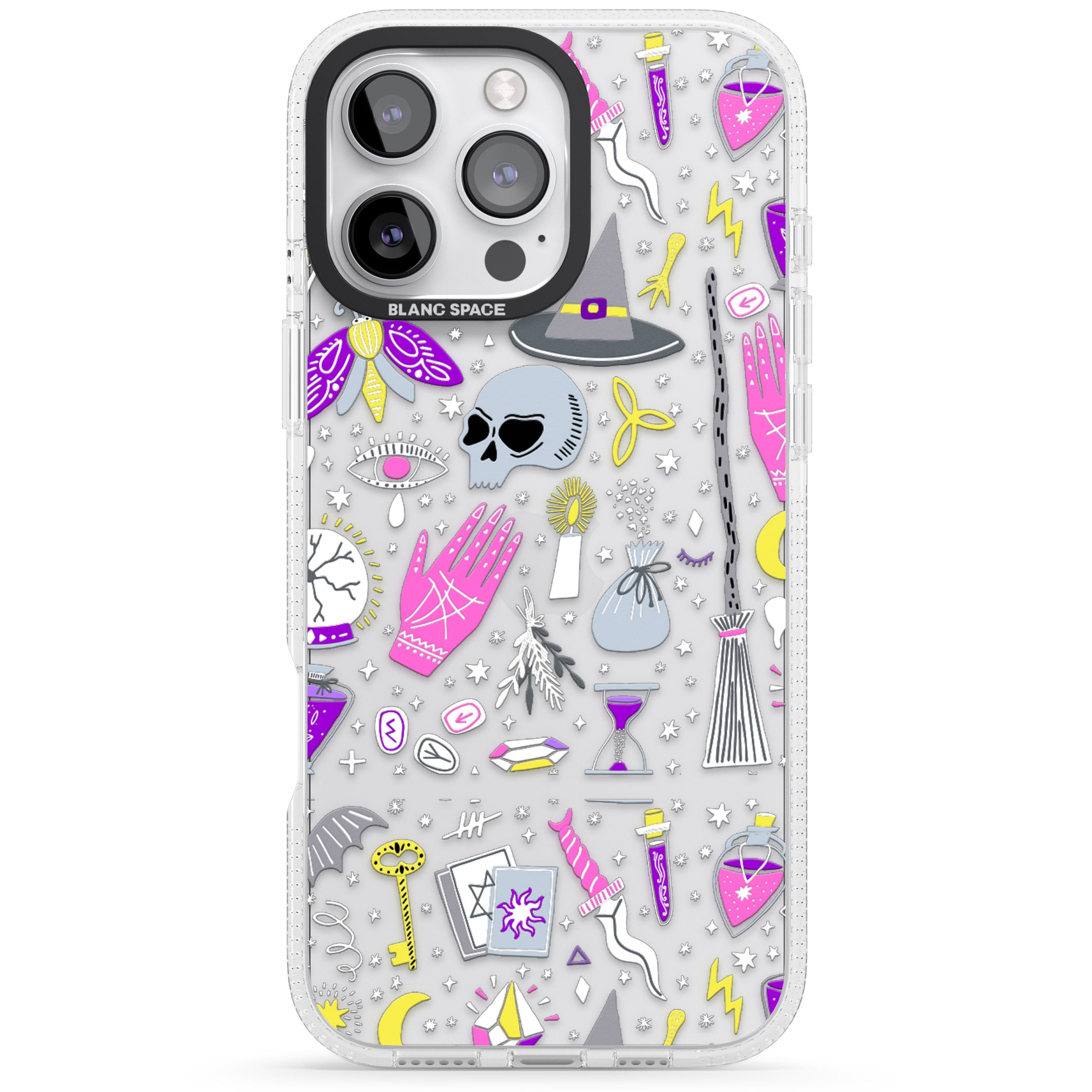 Black Magic Pattern iPhone 16 Pro Max / 16 Pro Clear Case Impact Air - Blanc Space