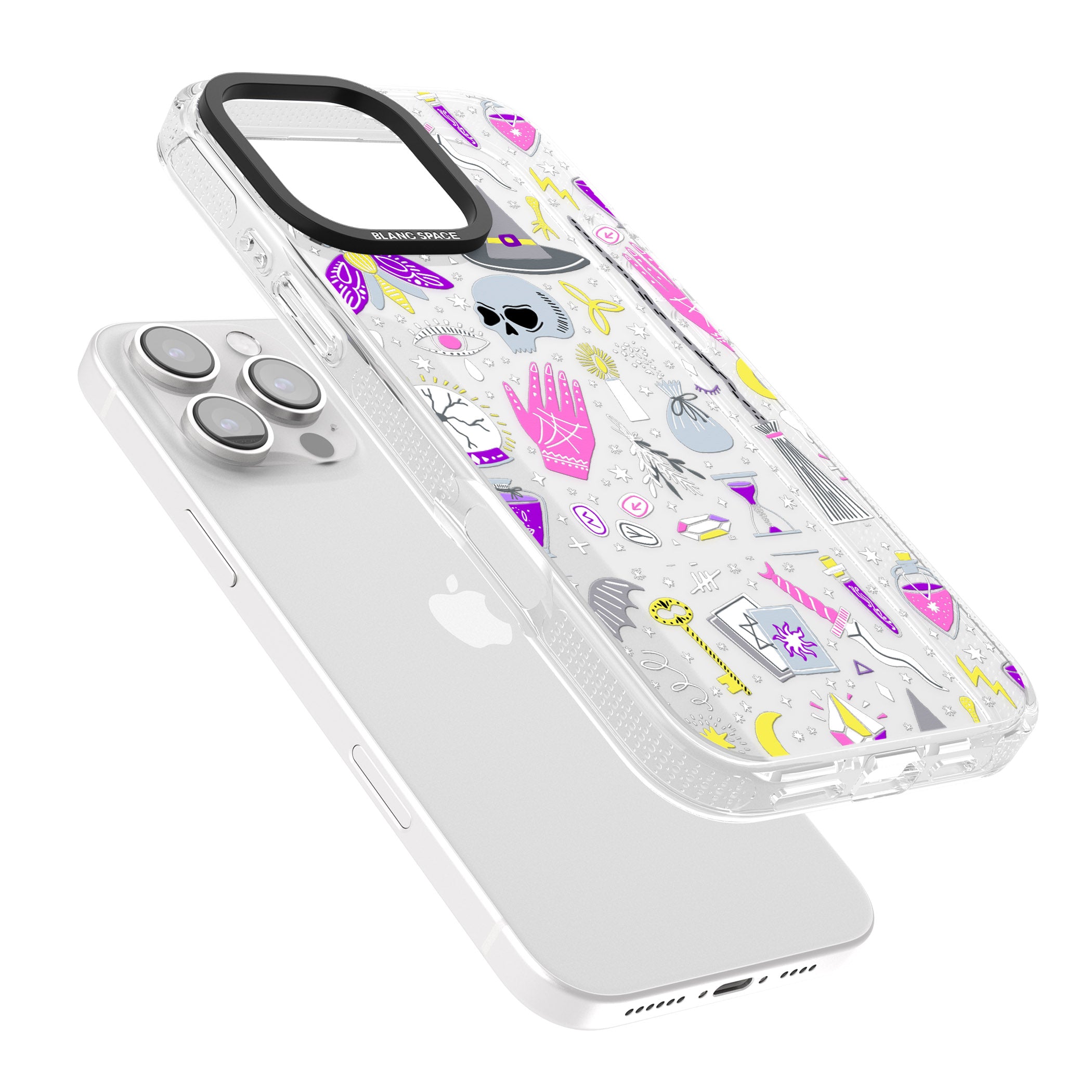 Black Magic Pattern iPhone 16 Pro Max / 16 Pro Clear Case Impact Air - Blanc Space