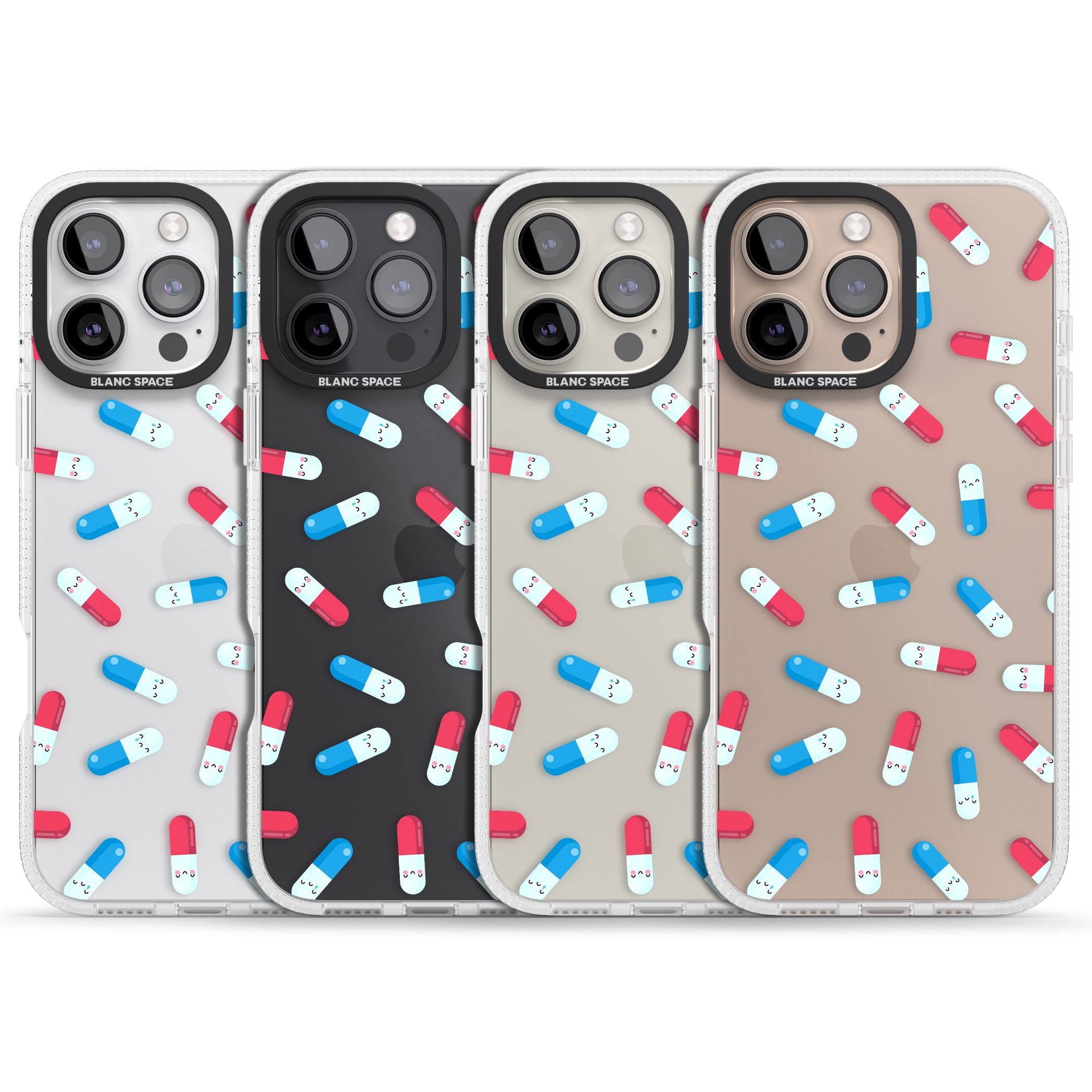 Kawaii Pill Pattern iPhone 16 Pro Max / 16 Pro Clear Case Impact Air - Blanc Space