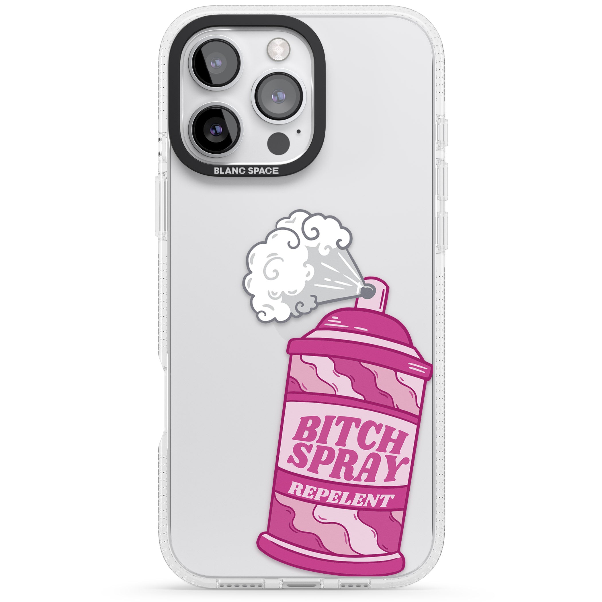 B*tch Spray iPhone 16 Pro Max / 16 Pro Clear Case Impact Air - Blanc Space