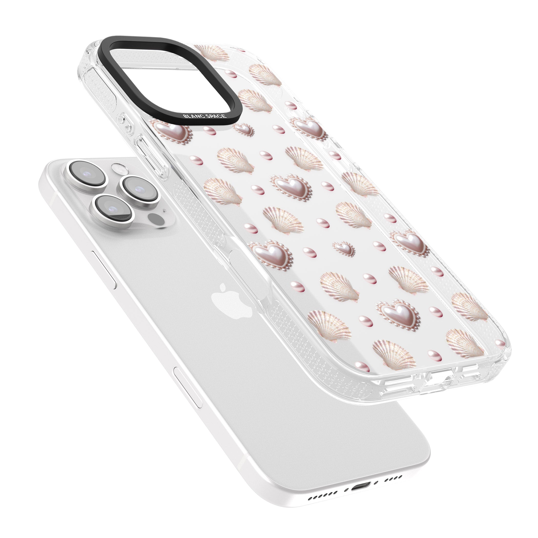 Pearl Hearts iPhone 16 Pro Max / 16 Pro Clear Case Impact Air - Blanc Space